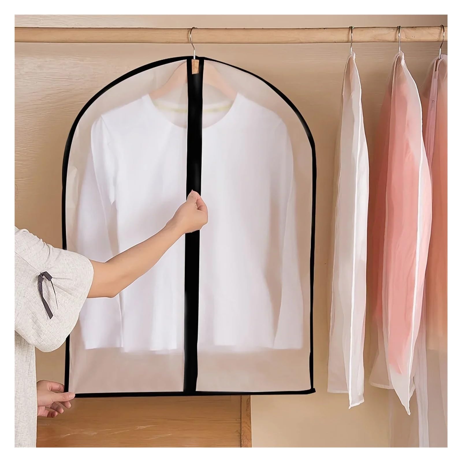 fundas para ropa 3Pcs Transparent Dust Cover For Clothes, Hanger With Zipper, Waterproof, Coat, Suit, Dress, Organizer(S)