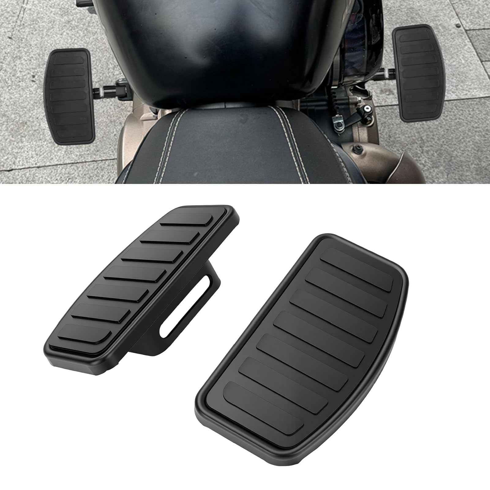 Ausla 2 szt. Podnóżków Motocyklowych, Przednie Podnóżki – Podesty 220 Mm X 110 Mm, Szeroka Platforma, Regulowane, Zamiennik do V-Star Drag, Regulowane (BLACK)