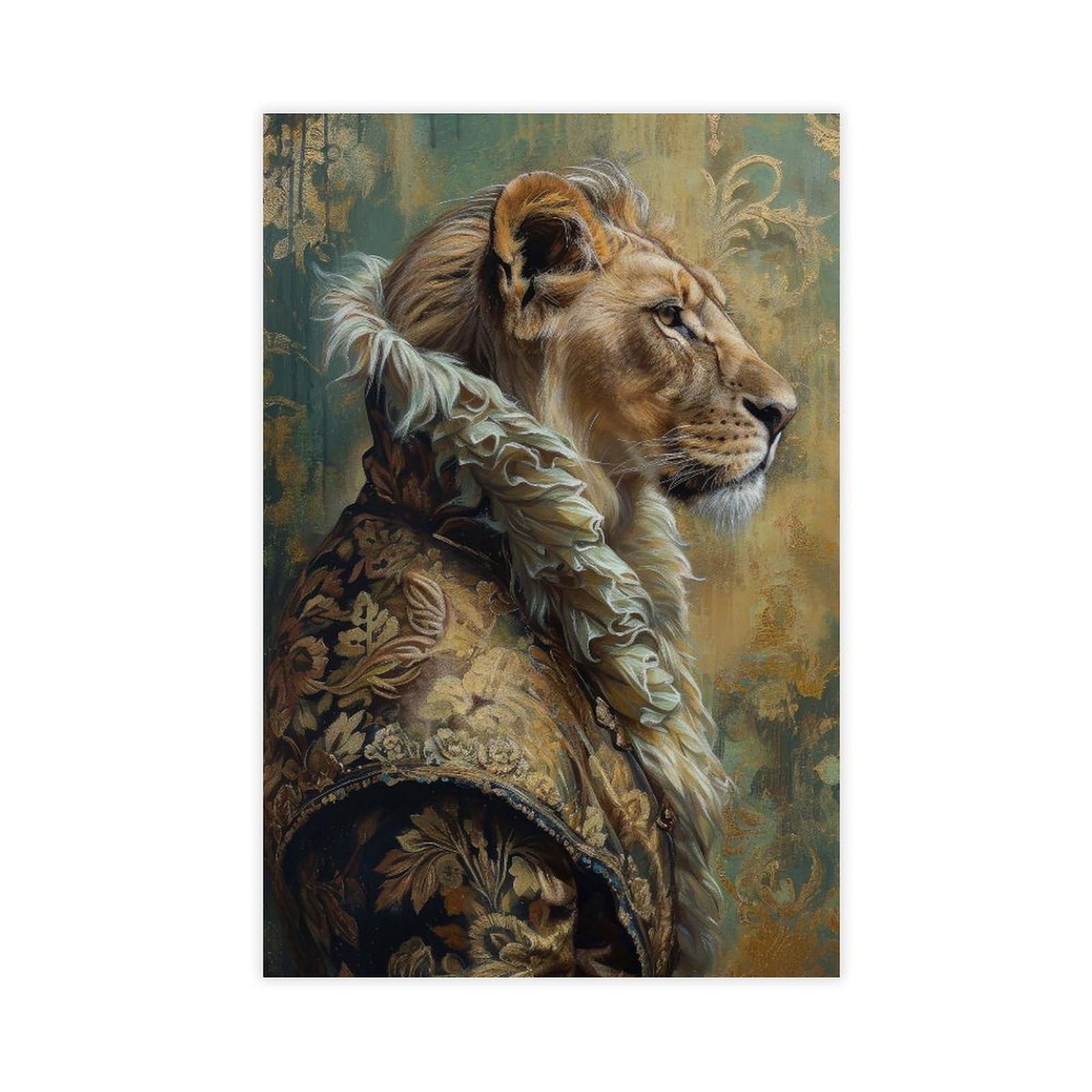 Pyberon Unframed Print-Style The Royal Lion In Clothes Canvas Poster For Home Decor Gift