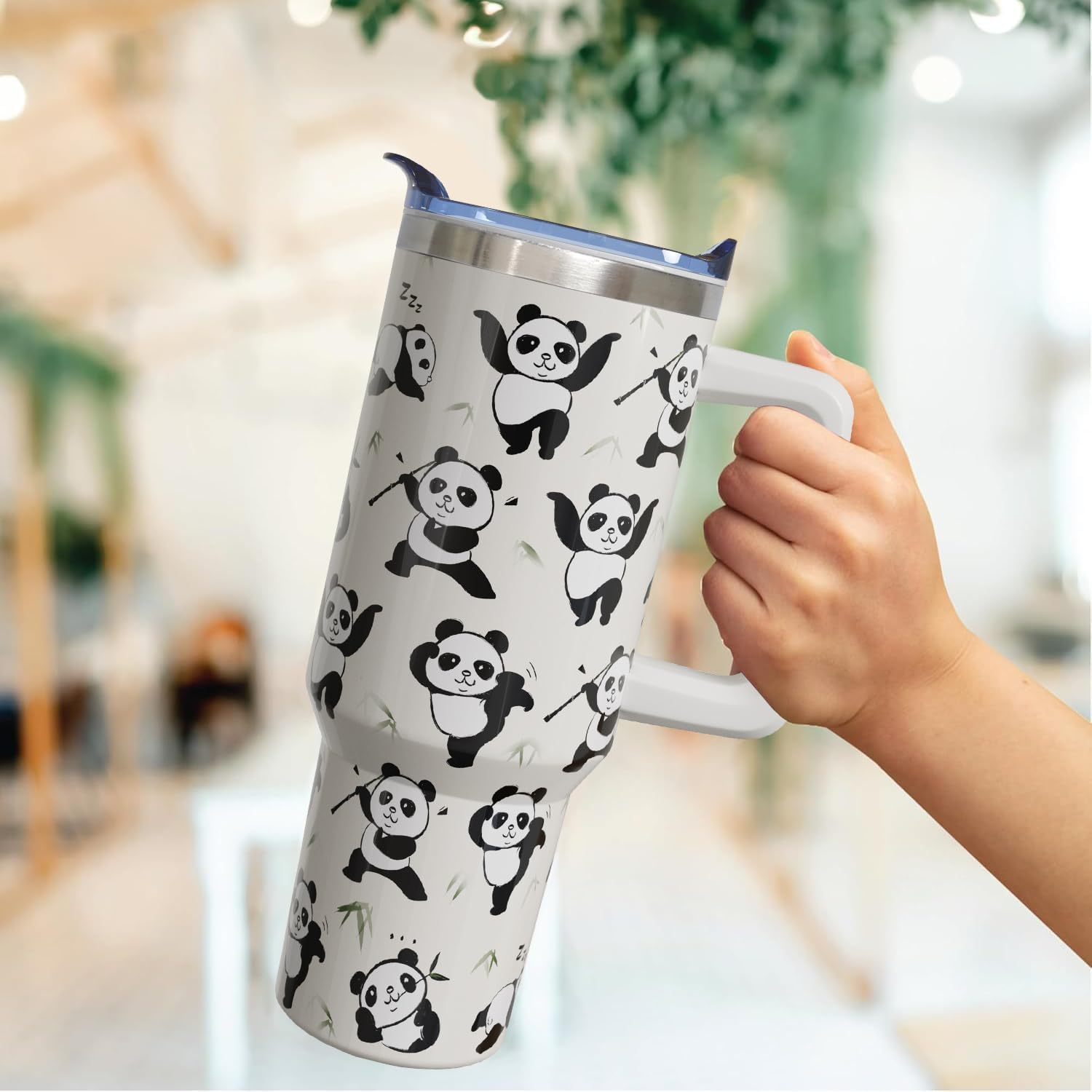 40 oz Panda Cup Tumbler with Handle Lid and Straw, Panda Gifts for Women, Cute Tumblers for Women - Image 2