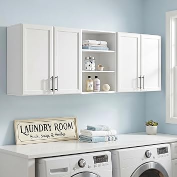 NEWOWNDS Laundry Wall Mounted Cabinets,Shaker Wall Cabinets for Kitchen, Floating Hanging Storage Cabinet with Adjustable Shelf for Laundry Room, Bathroom, Kitchen, 62.8" W x 12" D x 21.7" H