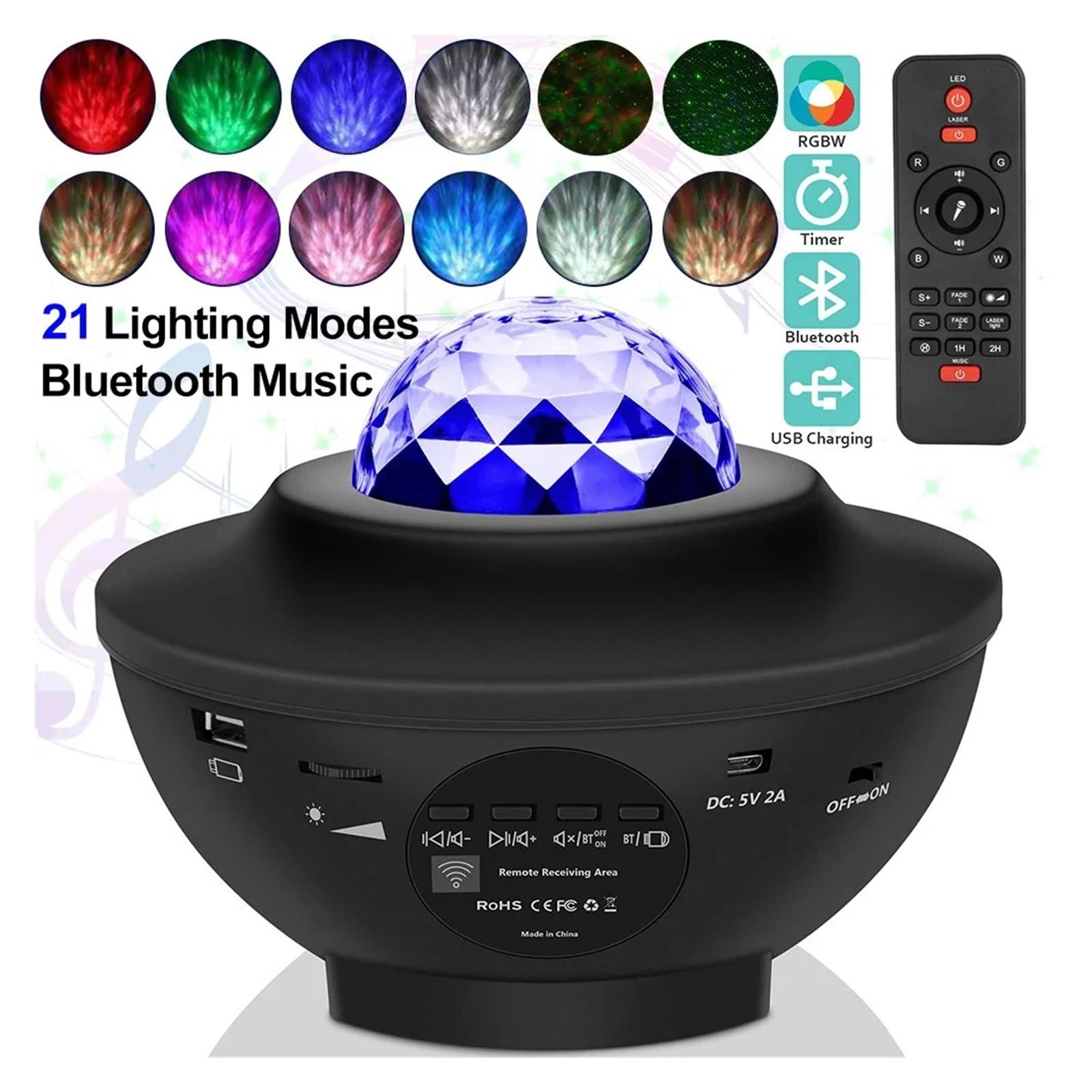 Projektor Nocny LED Starry Galaxy Prezent Dla Dzieci USB Bluetooth Odtwarzacz Muzyczny Star NightLight Kolorowy Nocna Lampka Projekcja W Wysokiej RozdzielczośCi