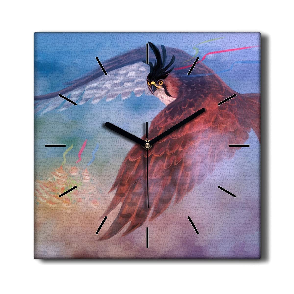 Horloge murale toile 30x30 cm Coloray sans tic-tac motif Faucon Ville pour décoration salon