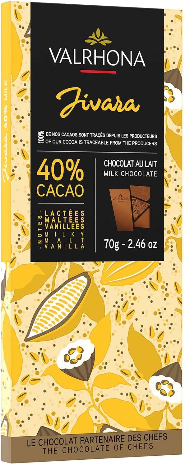 Milk Chocolate Bars. Single Origin Gourmet French Chocolate, Creamy, Balanced. Great for Sauces, Mousse, Frosting, Desserts, Brownies 70g (Pack of 1) (JIVARA 40%)