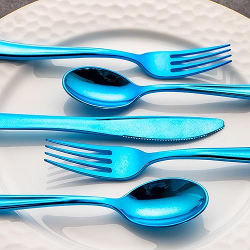 Miniatura 4 de Supernal 240 cubiertos de plástico azul, utensilios desechables para fiestas, cubiertos de plástico resistentes que incluyen 80 tenedores, 80