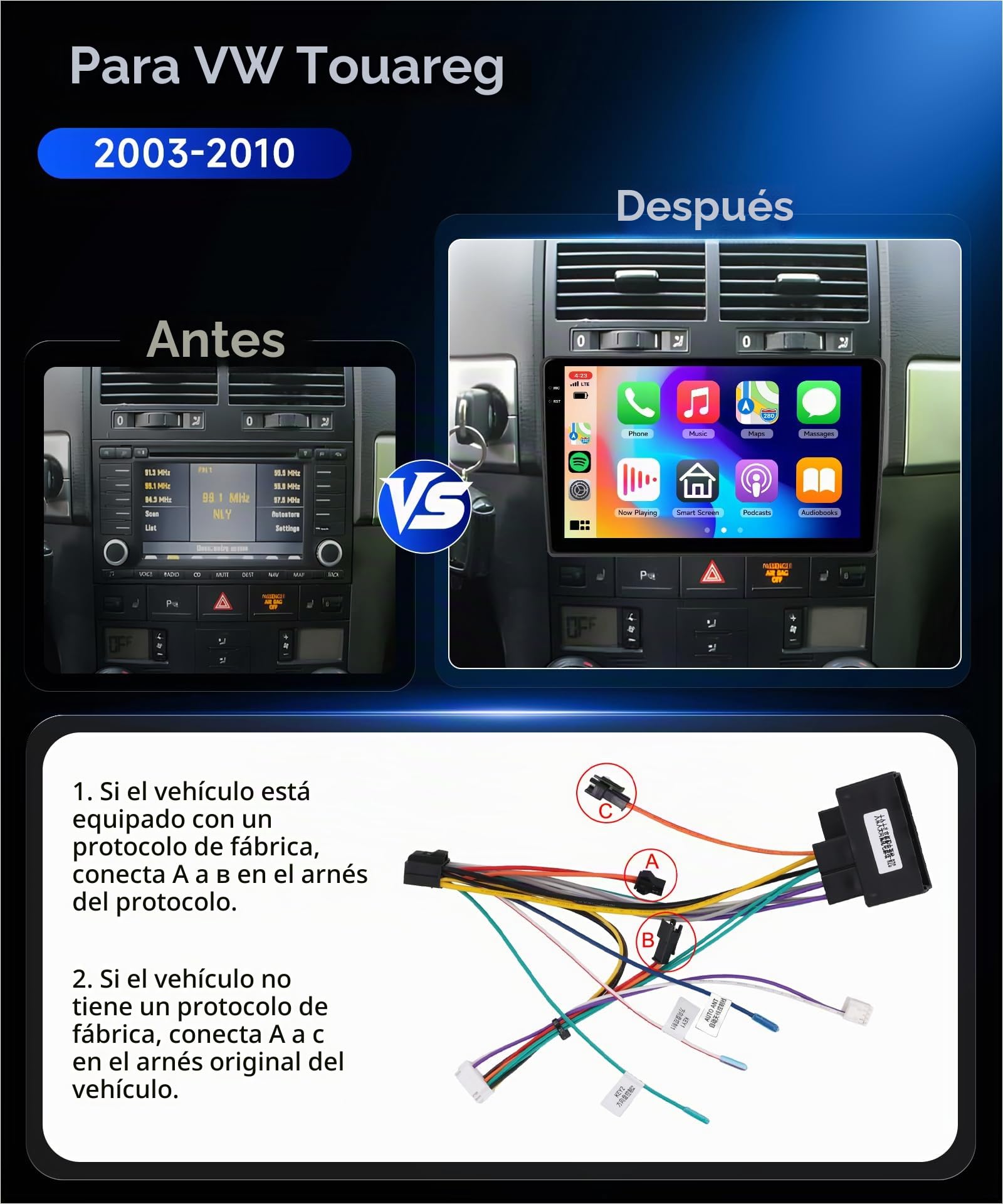 4G 64G VECHTEL 9" Radio para Coche con Bluetooth para VW Touareg 2003-2010 Carplay Android Auto,GPS,RDS/FM Radio con cámara de visión Trasera