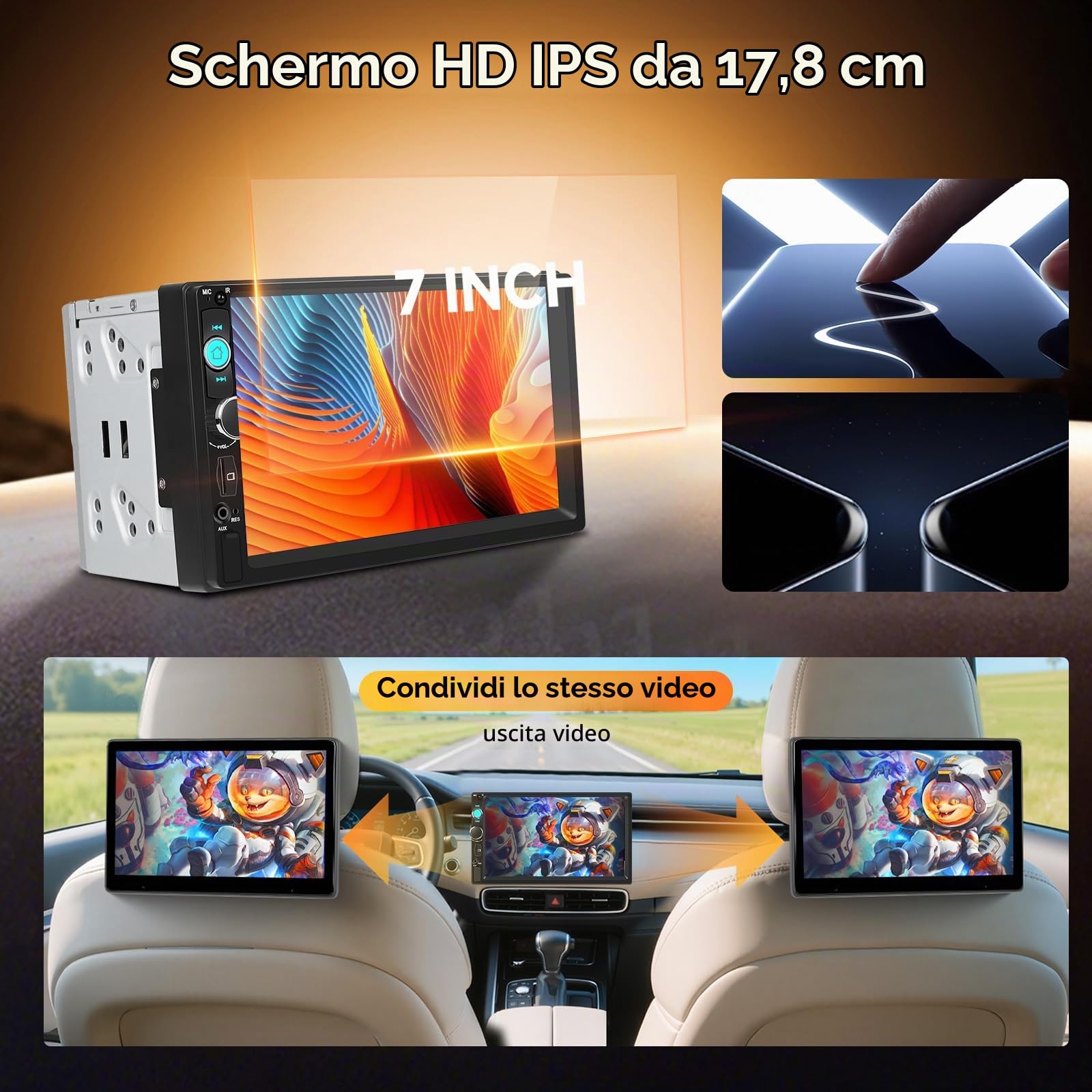 Hodozzy 7 Pollici 2 Din Autoradio con Wireless Carplay Android Auto, DAB+ Digital Radio 2 Din con Bluetooth, FM Radio, Mirror Link, Riproduzione Video, SWC, USB/AUX/Type-c/Scheda TF con Telecamera