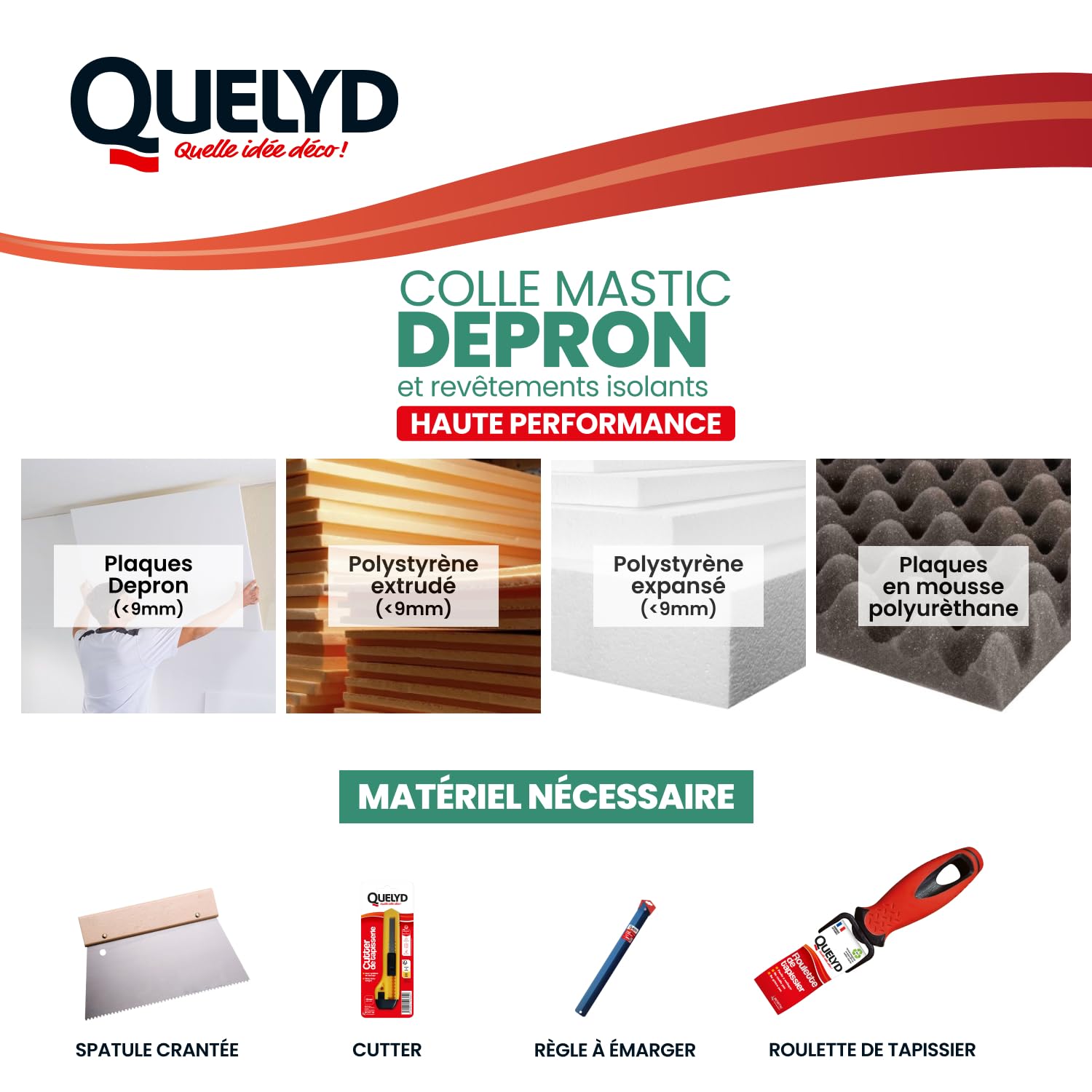Quelyd Colle pour Plaques Depron et Matériaux Isolants - Haute Performance - Isolation Mur Et Plafonds - Colle en Pâte Prête à l'Emploi, Pot de 6 Kg