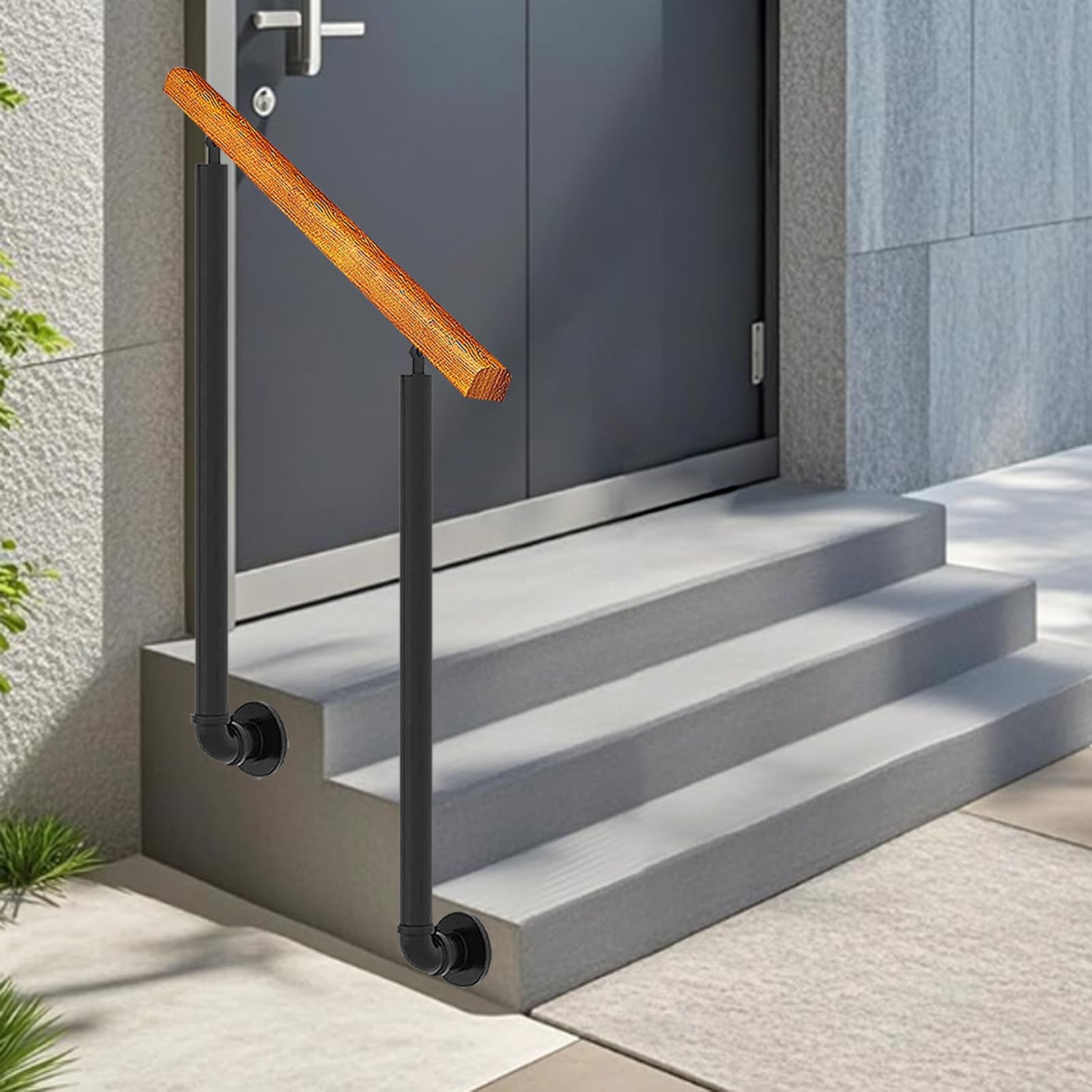 Rampe d'escalier extérieur et intérieur avec poteaux fer forgé pour garde-corps