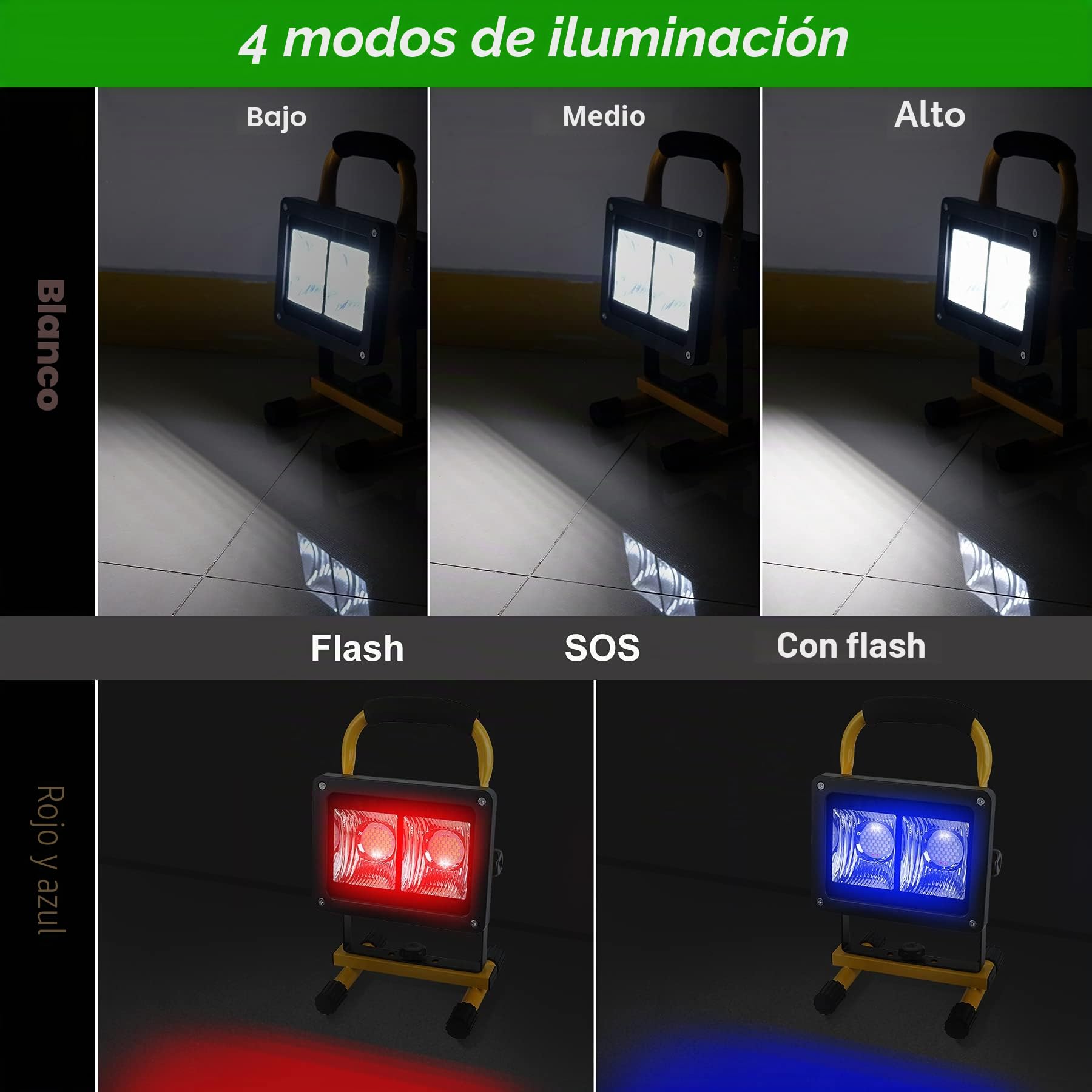 T-SUN Foco de Trabajo LED, Recargable Luz de trabajo 9000mAh, Foco Led Recargable Portátil Recargable USB Plegable para Jardín, Taller, Garaje, Camping, Obra