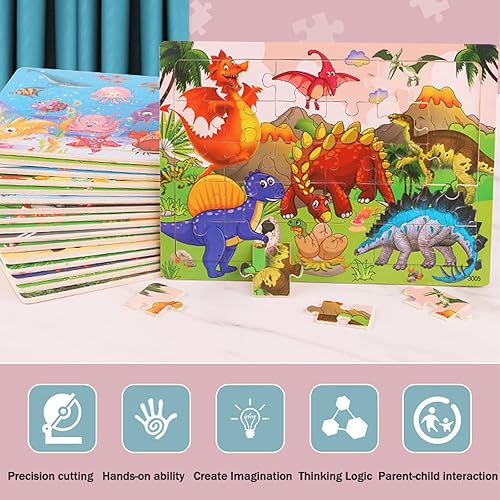 Miniatura 4 de Juego de 6 rompecabezas de madera para niños de 4 a 8 años de edad, 30 piezas coloridos de madera para niños pequeños, rompecabezas educativos de