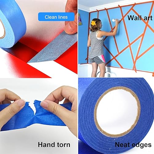 Miniatura 5 de Weishuo Cinta adhesiva ancha y colorida a granel, 2 pulgadas de ajuste firme y fácil de despegar, cinta azul para pintores en total 88 yardas para