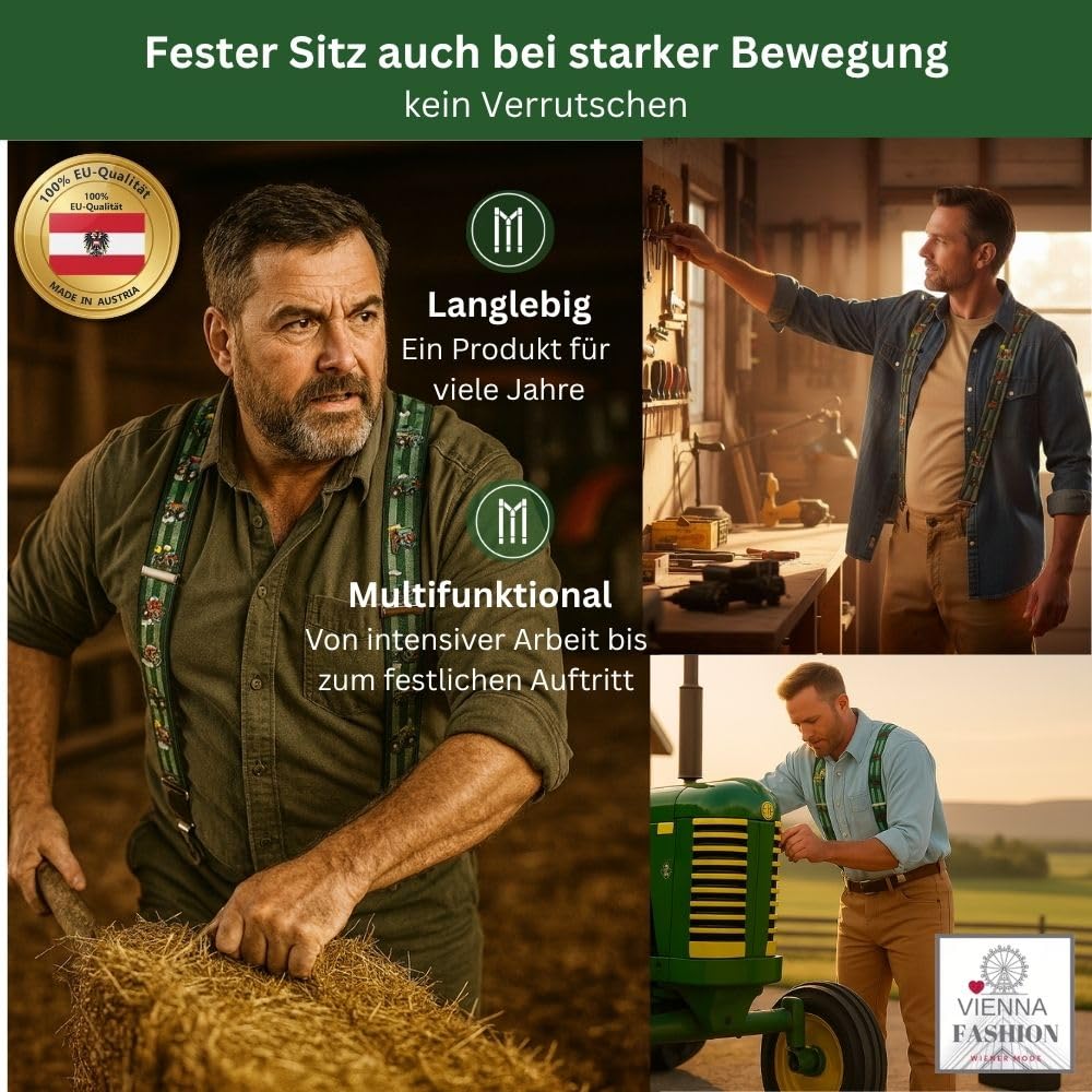 Tirantes para hombre, diseño de tractor, 3,5 cm de ancho, ajustable de 65 a 125 cm, forma de X, clips resistentes y gran comodidad, ideales para la agricultura, al aire libre, trabajo y como