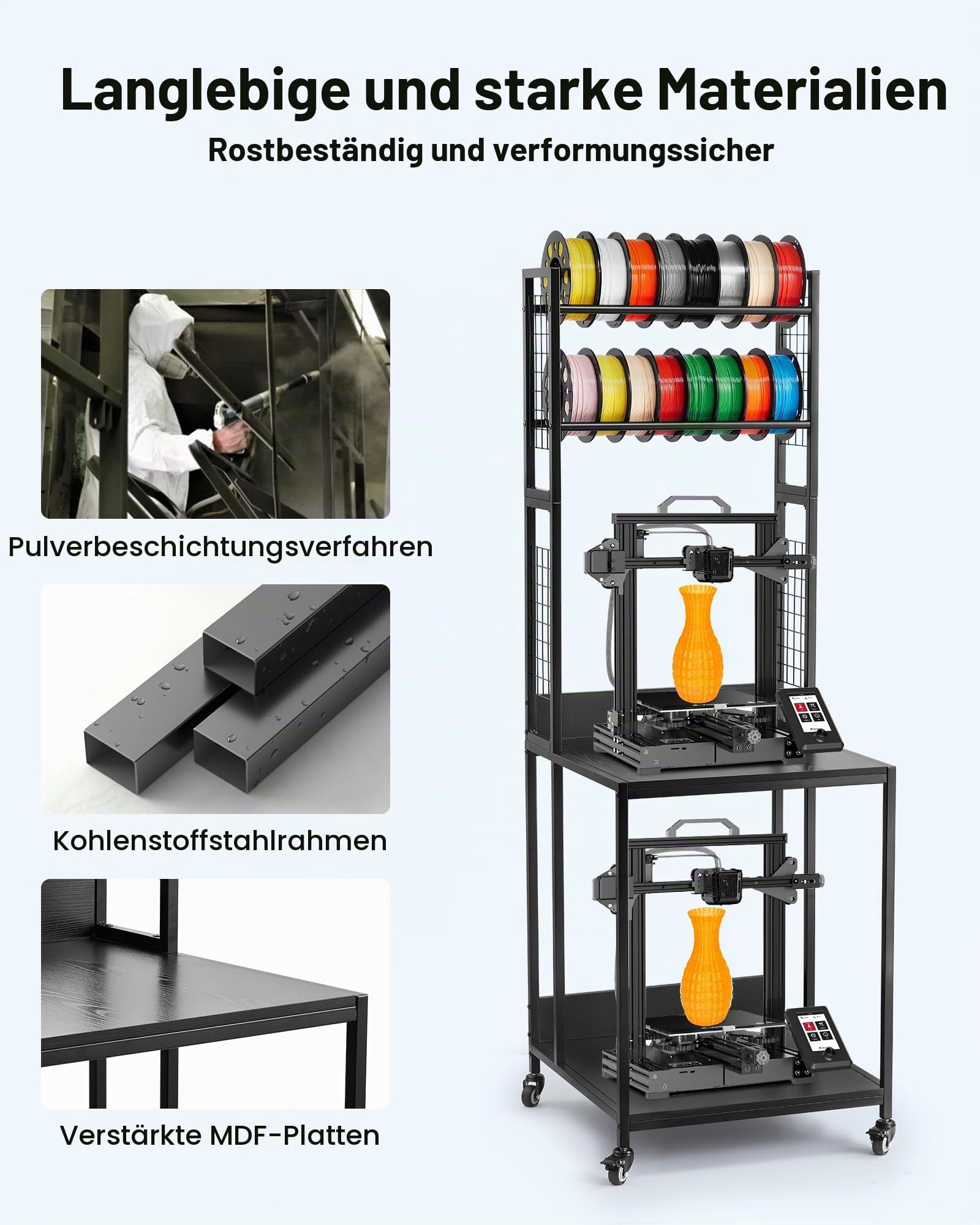 VEVOR 4-stöckiges mobiles Filament-Aufbewahrungsregal, 3D-Drucker-Filament-Aufbewahrungsregal, Filamentspulenhalter auf Rädern, Organizer-Ständer für 3D-Druckstudio