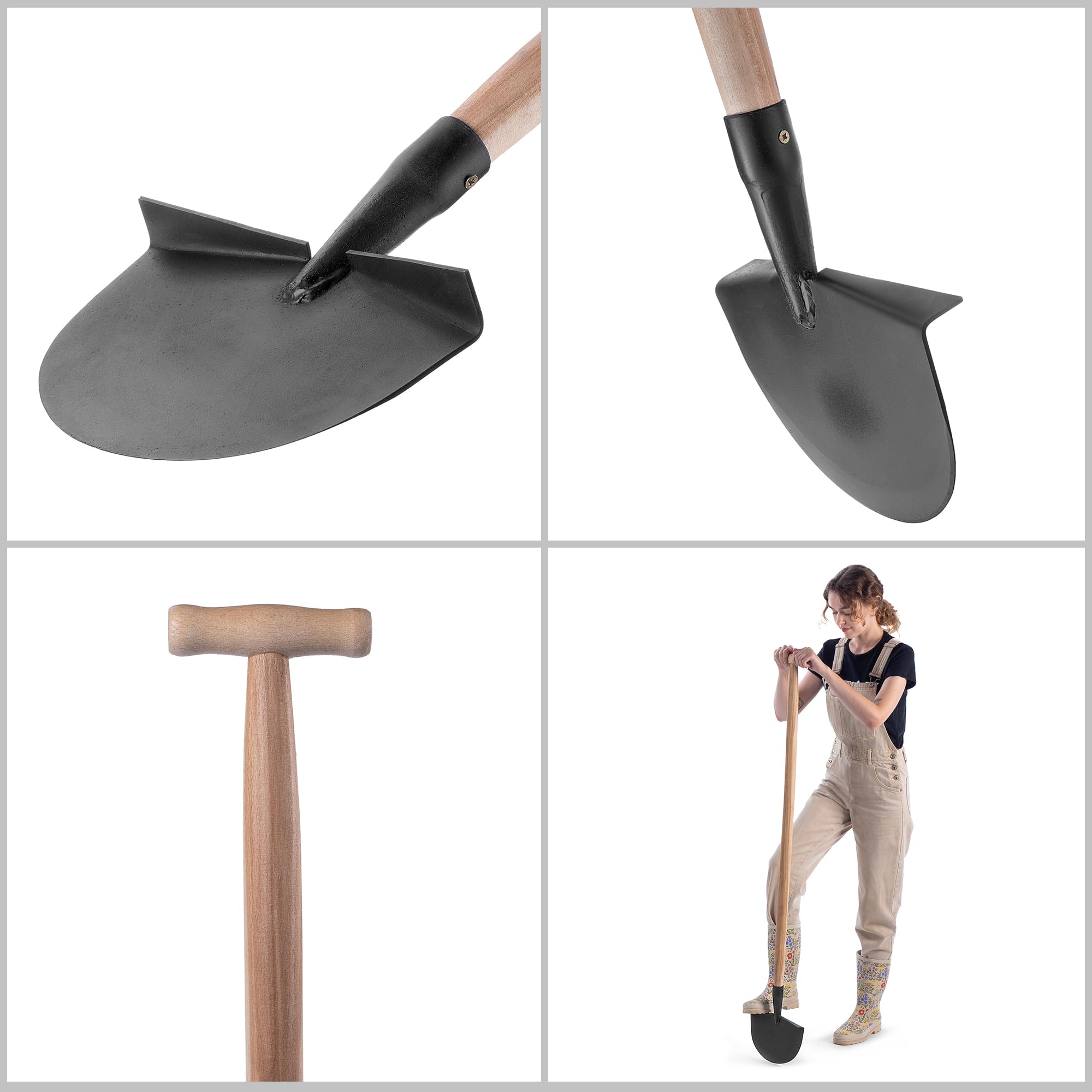 KADAX Rasenkantenstecher mit Langem Holzstiel und Gehärteter Stahlblatt, Gartengerät zur Präzisen Abtrennung von Rasenkanten, Kantenstecher (Mit Stiel)