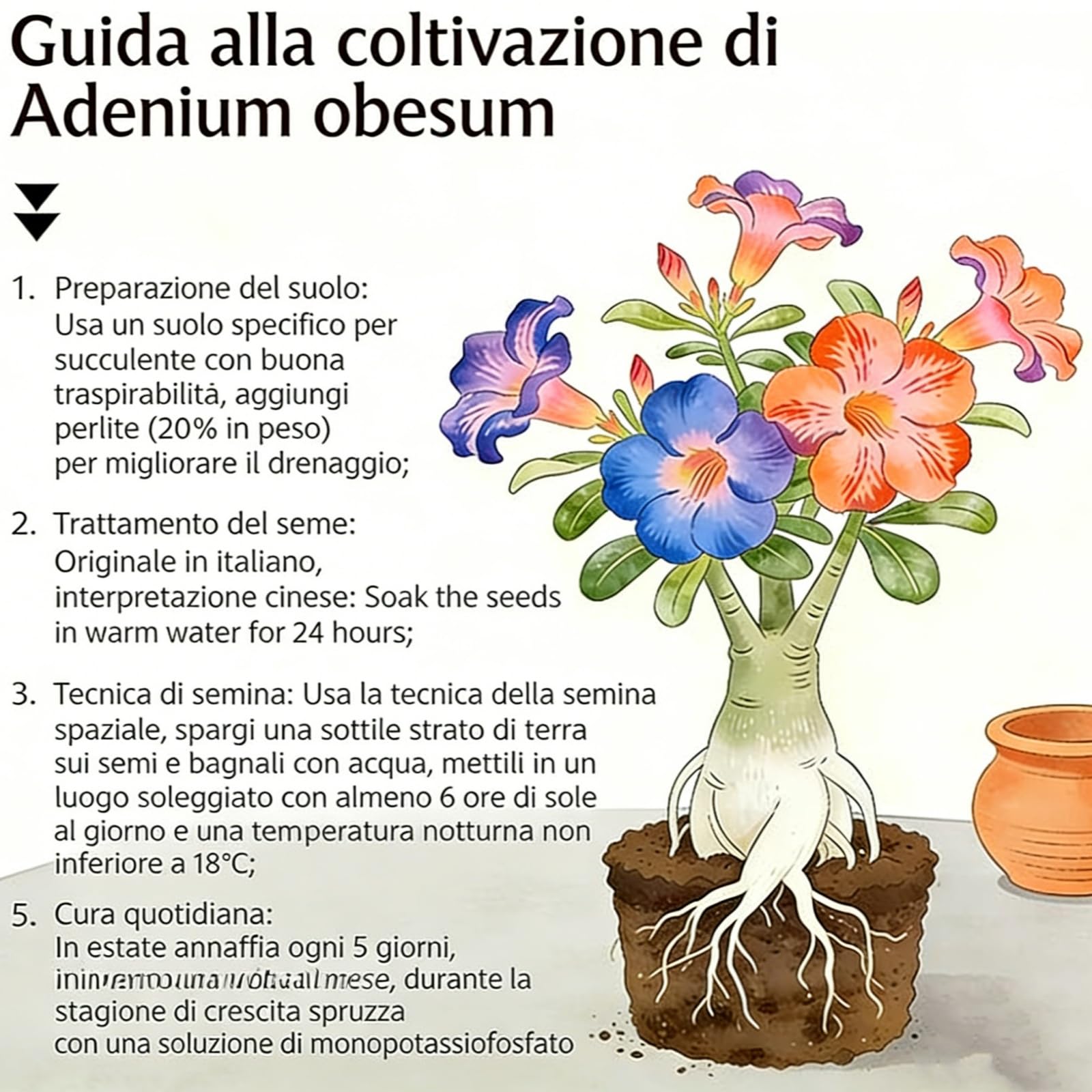 Rosa del Deserto Perenne | Colori Sfolgoranti | Resistente all’Aridità | Per Giardini Esterni e Balconi-3bulbi-F