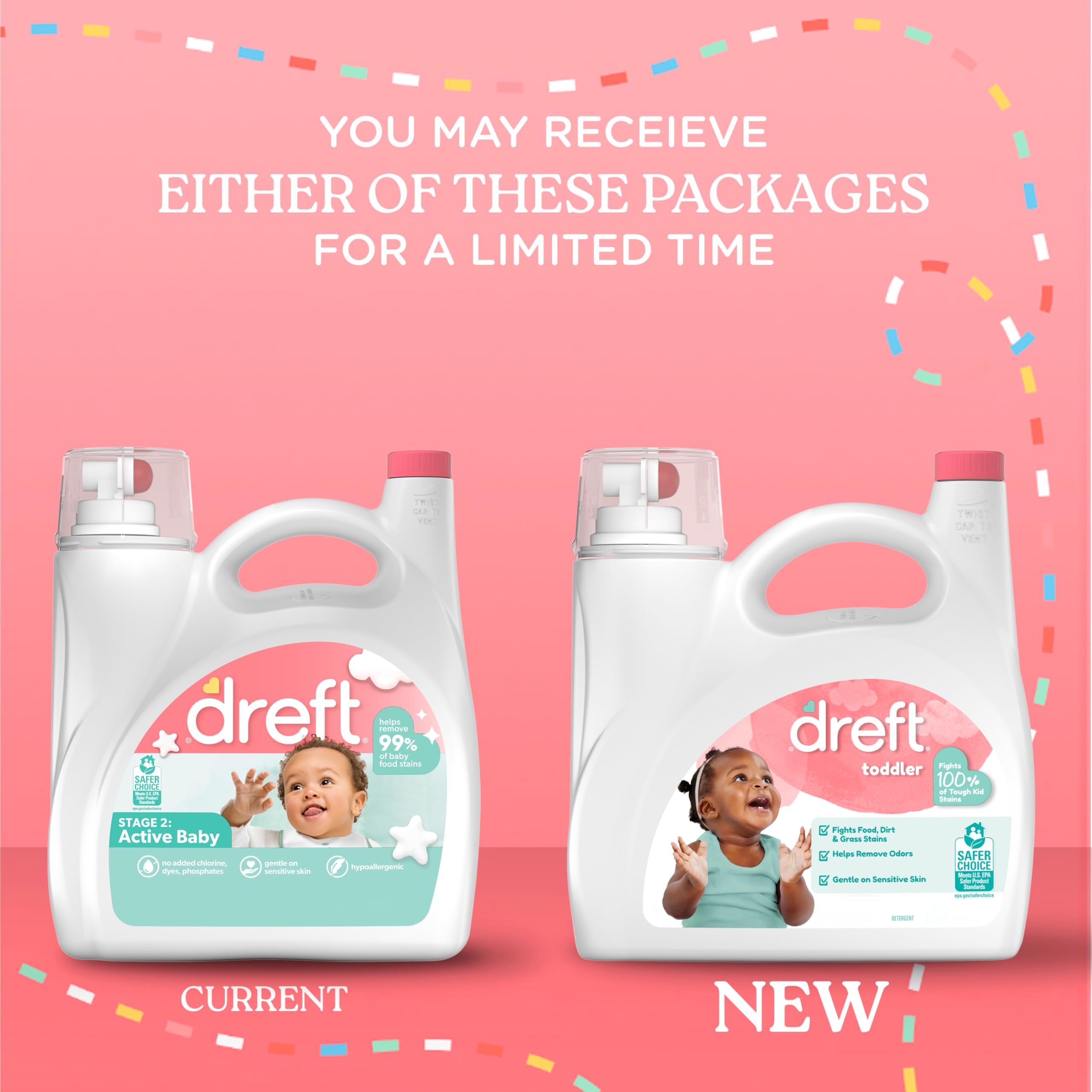 Dreft Stage 2 Active Baby Detersivo liquido per bucato, aiuta a rimuovere il 99% delle macchie di alimenti per bambini, ipoallergenico, 114 carichi