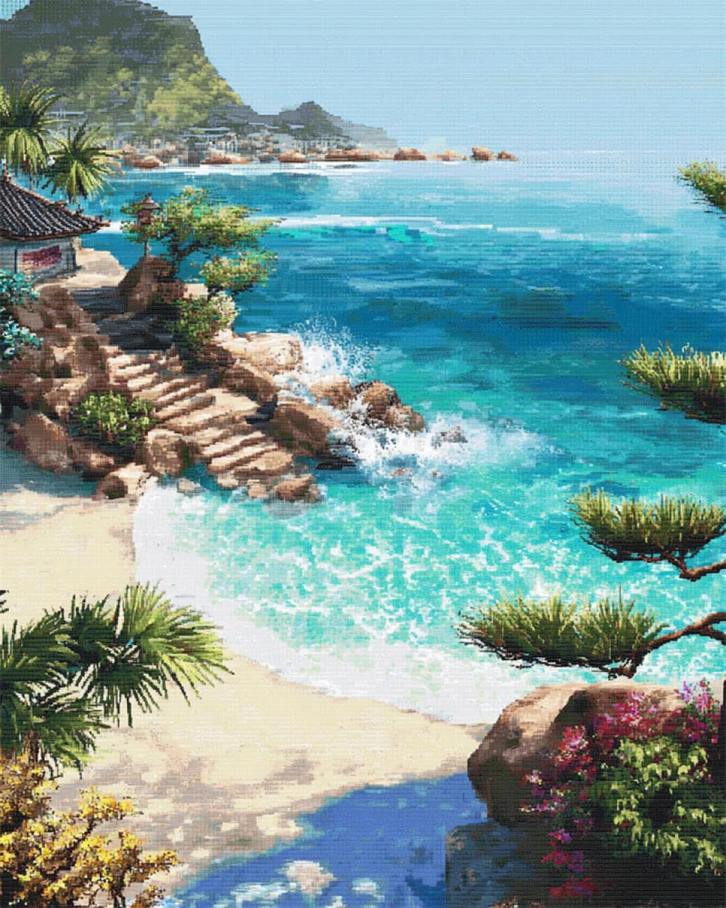AYAOYANGGO Landscape DIY Beaded Cross Stitch Kit Ocean View Needlepoint Handcraft Kit DIY Beaded Painting 3D Tapestry Bead Cross Stitch Set 40x50cm