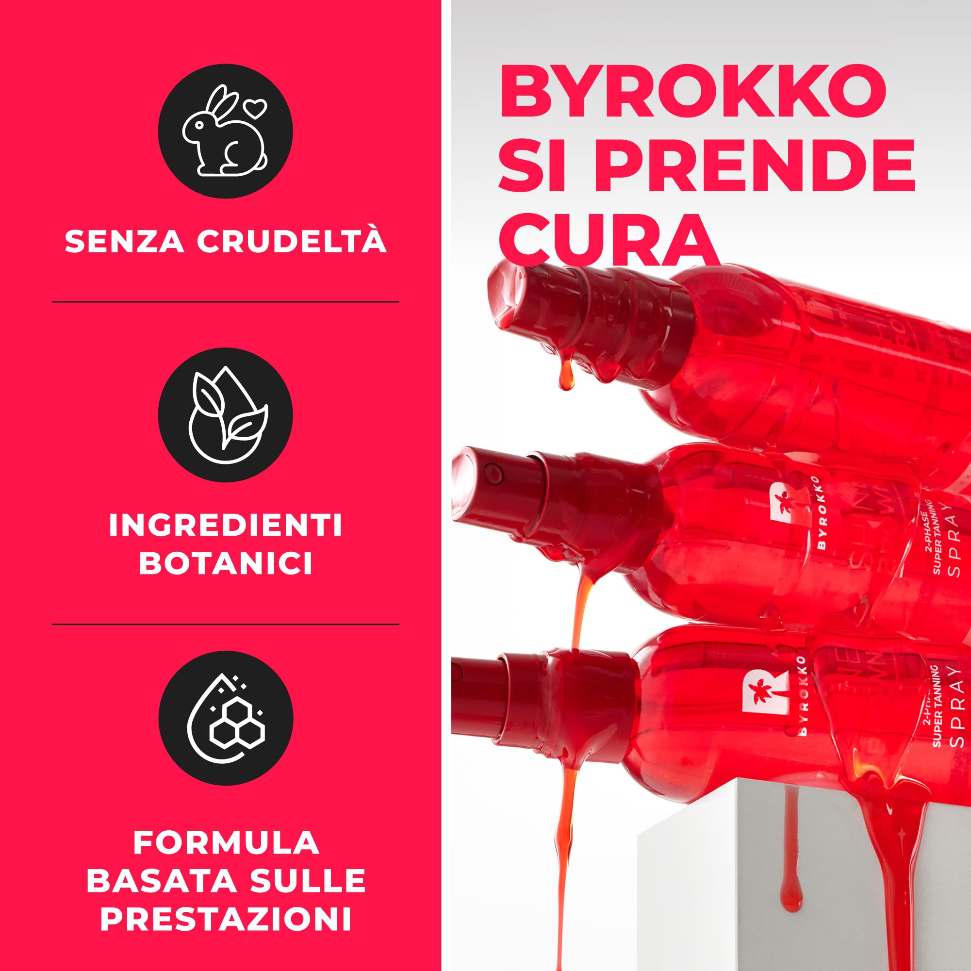 BYROKKO Shine Brown Spray Abbronzante Bifasico Anguria (100 ml), acceleratore con oli naturali e acido ialuronico, per sole e lettino, formula idratante a rapido assorbimento