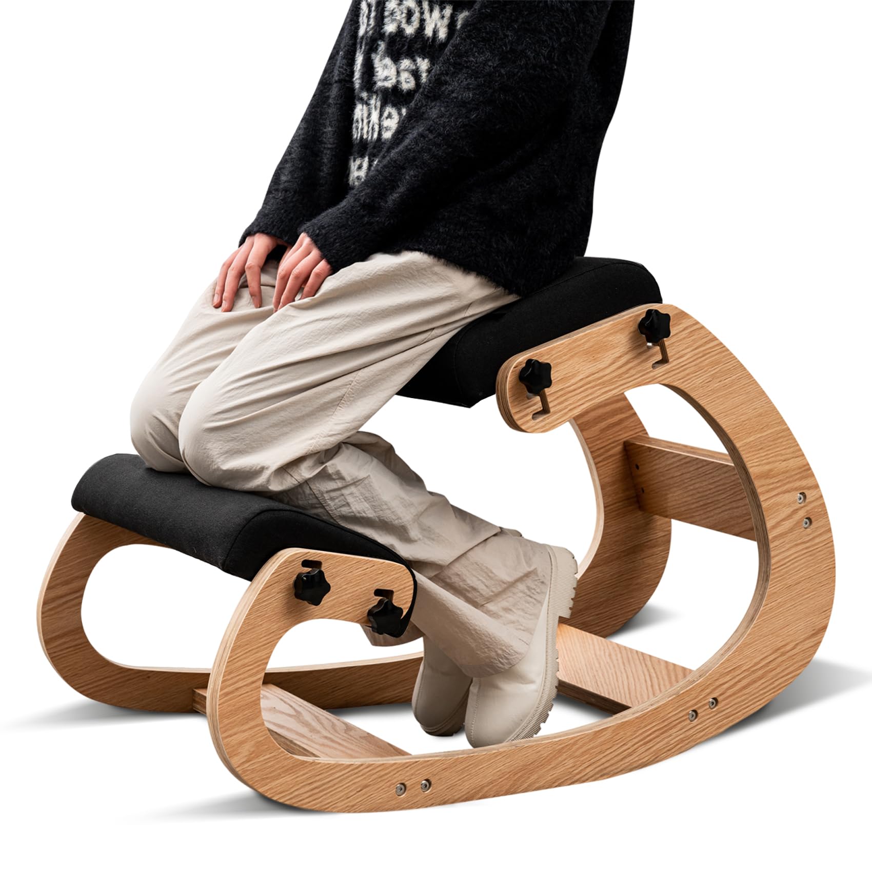 iMenting Adjustable Kneeling Chair, Fabric Kneeling Chair Ergonomic for Office, Kneeling Office Chair for Back Pain Relief, Posture Chair for Back Pain, Teenagers(Black)