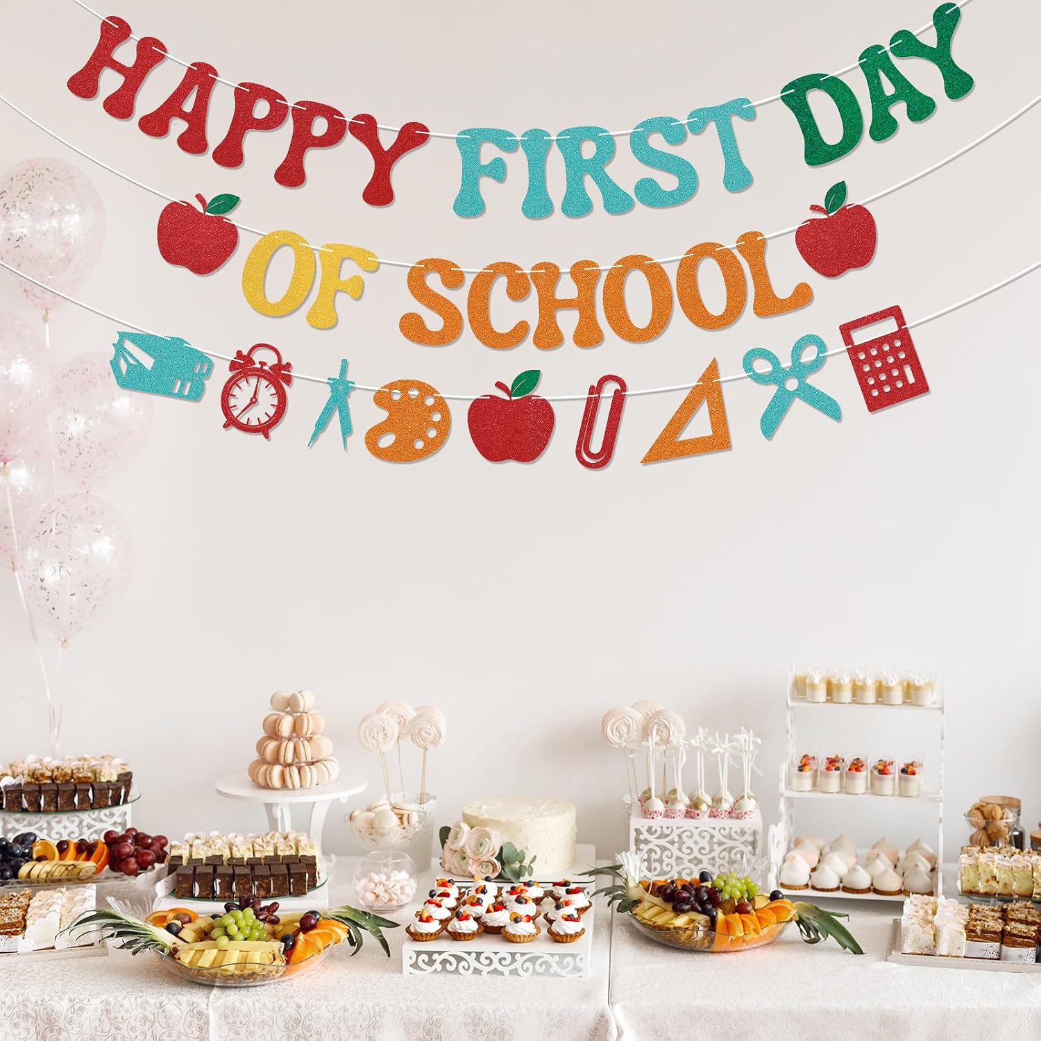 Happy First Day of School Banner - Back to School Decorations, Colorful Glitter First Day of School Garland Bunting Banner for Classroom Teacher Office Home Decorations image 4