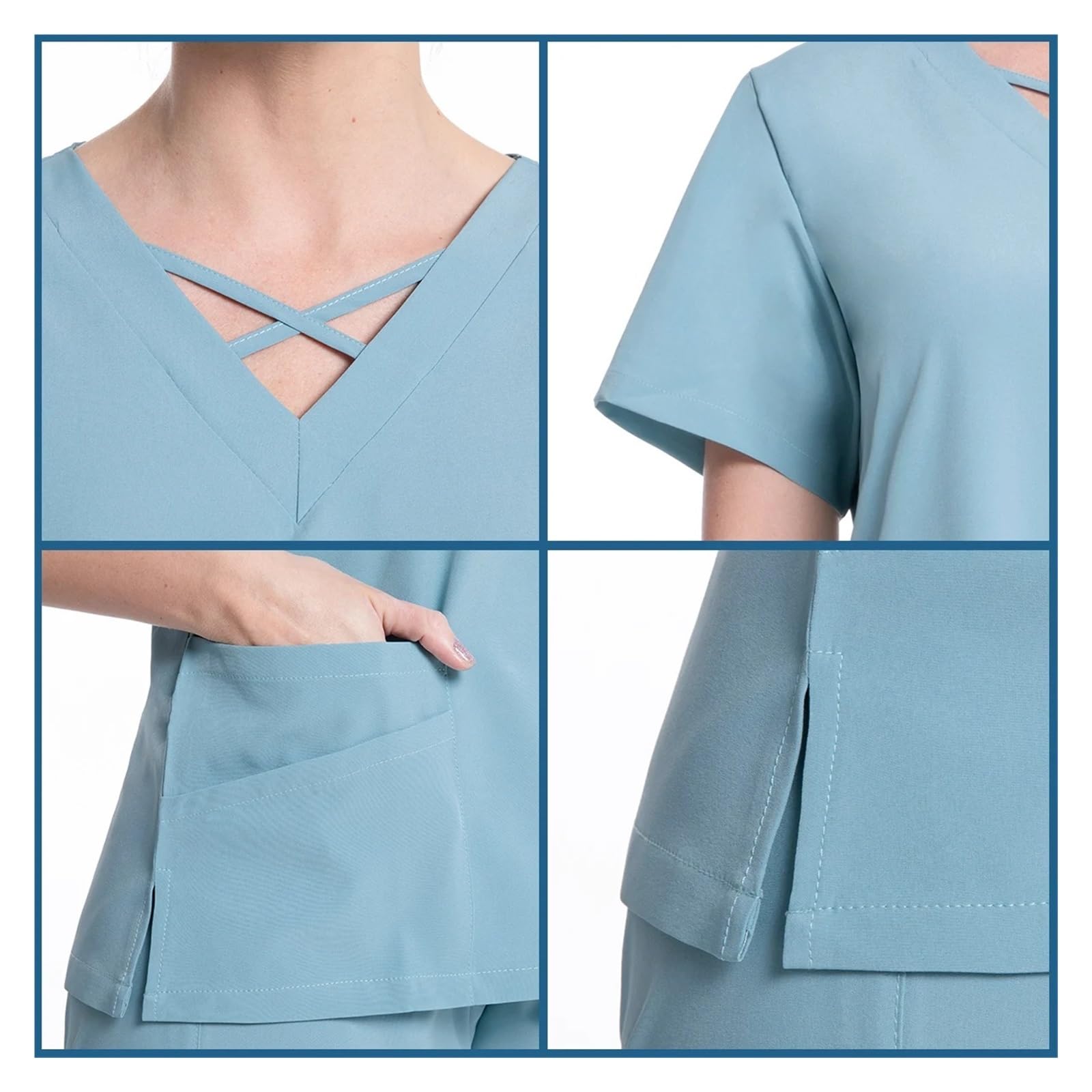 Divisa Infermiere Donna Scrubs Uniformi infermieristiche for Donna Uomo Set Top e Pantaloni da Jogging in Tessuto Sottile for Sala operatoria Abbigliamento da Lavoro for Medico(Black,XXL)