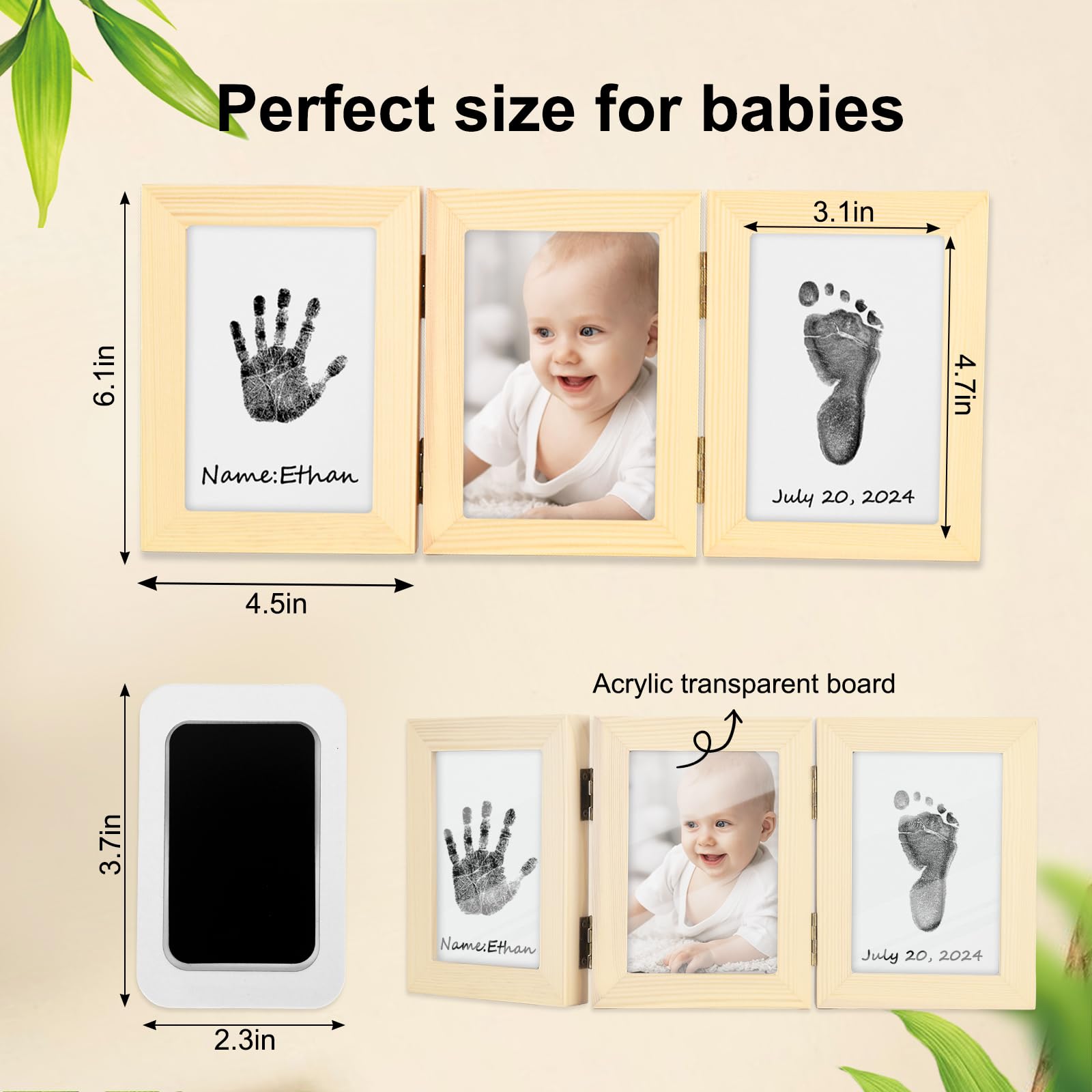 Kit de huellas de manos y pies de bebé, fabricante de huellas y manos sin tinta, regalos para nuevos padres, marco de madera de recuerdo de recién nacido, regalos para baby shower para niños y niñas