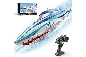 DEERC Full Proportional Remote Control Boat with LED Lights, Shark Graffiti, 20+...