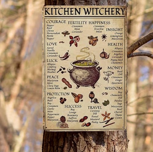 Miniatura 6 de EMOHAT kitchen witchery Spice and Cooking Herbs Witchcraft Witch Fun World Education Science Classroom Infographic Funny Metal Tin Sign halloween