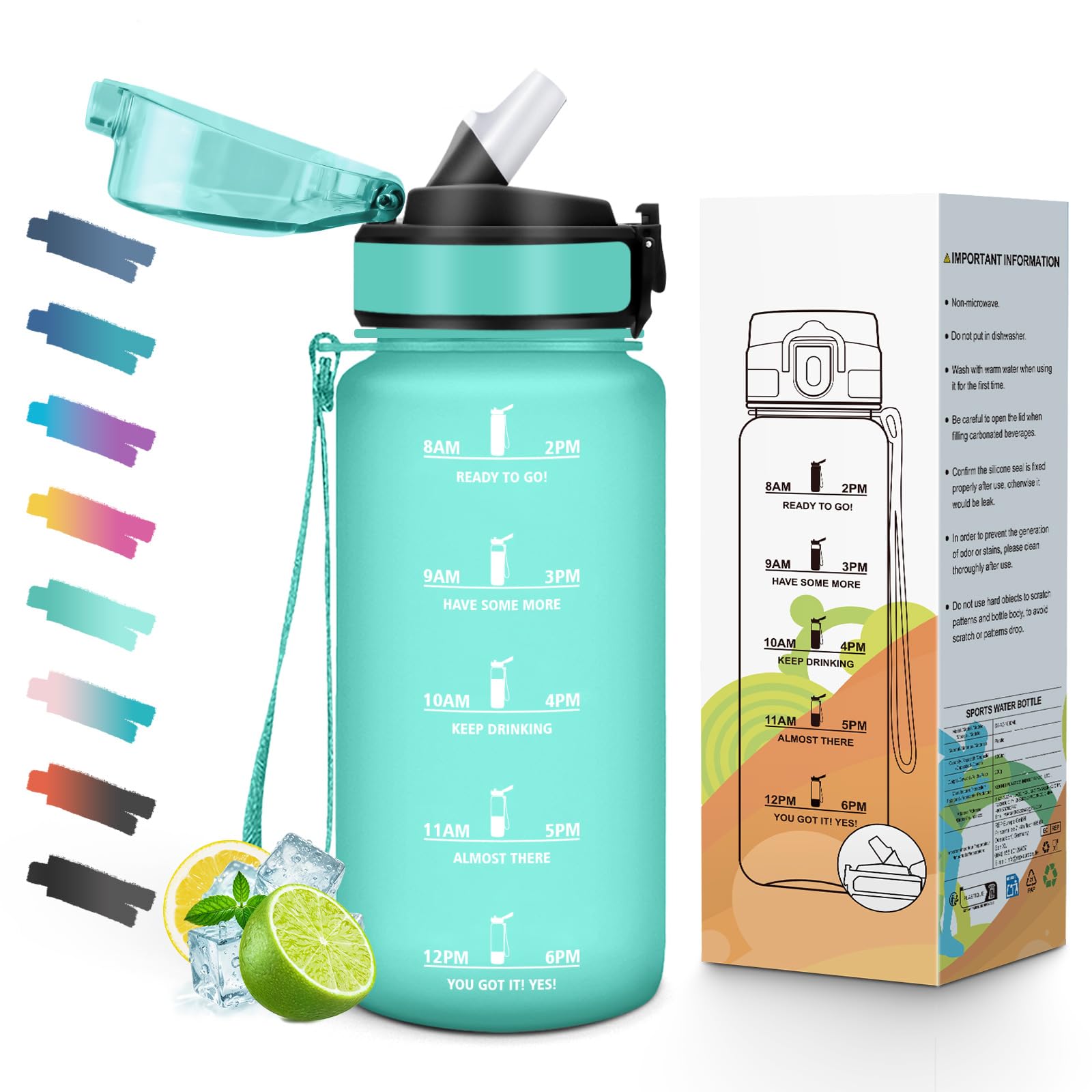 500ML BPA Free Water Bottle with Straw Time Scale Motivational Wide Mouth Leakproof Lid for School Office Gym