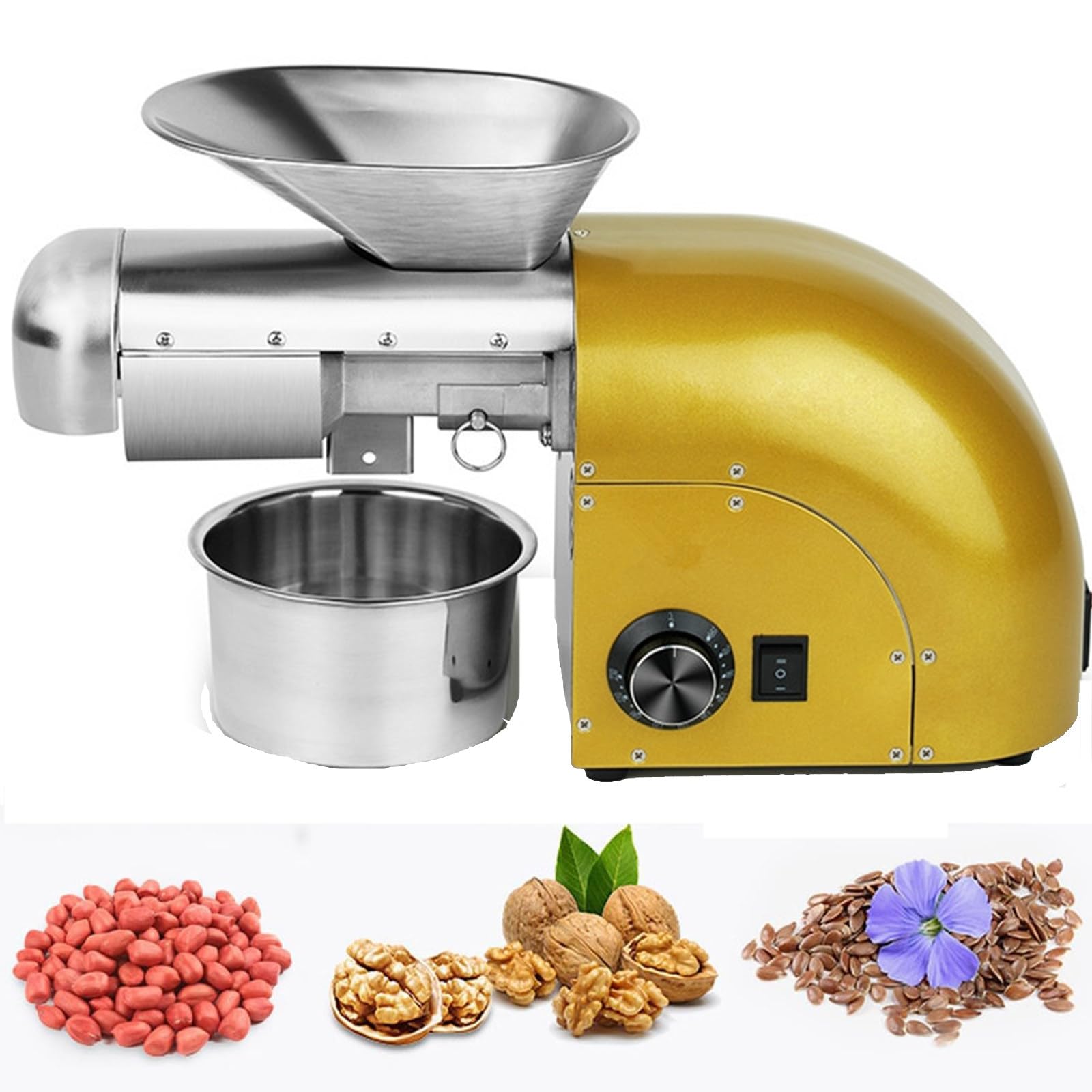 HCZKIUJY Nut Oil Extractor Stainless Steel Oil Presser Expeller - 24-Hour Continuous Press for Peanut, Hemp, Sesame, Almond & Flaxseed - Cold/Hot Automatic Oil Press Machine (Metallic)