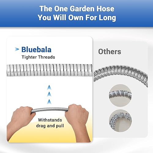 Miniatura 4 de Manguera de jardín de metal, manguera de agua de acero inoxidable resistente de 75 pies con boquilla de pulverización de 8 modos, accesorios de 34