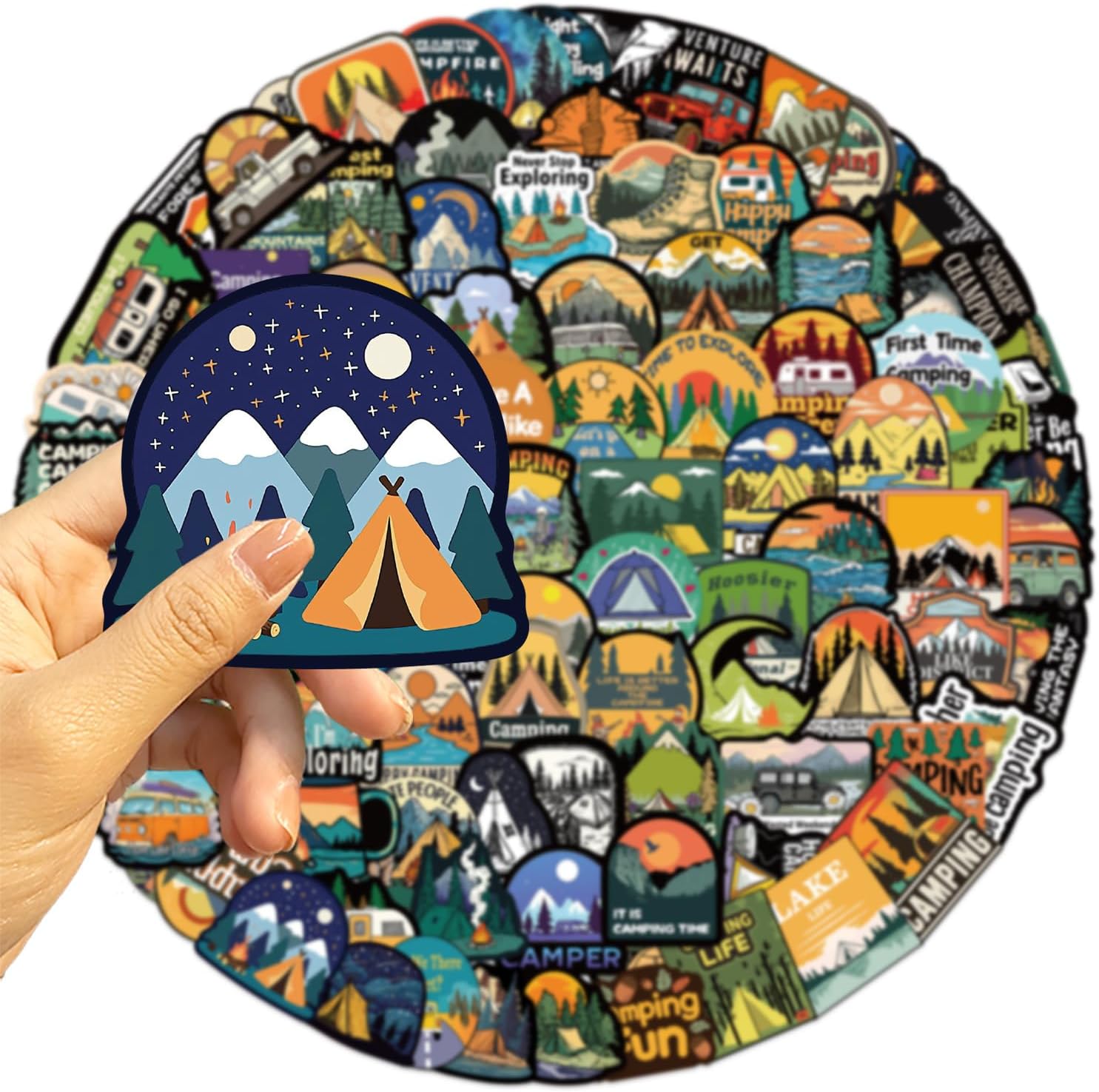 100PCS Cool Camping Adventure Stickers for Camper Explorer Men, Outdoor Wildness Hiking Waterproof Stickers for Water Bottle Laptop Scrapbook Luggage, Travel Forest Aesthetic Decals image 3