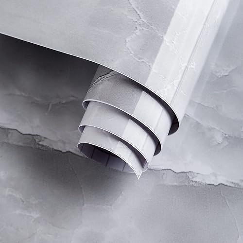 Miniatura 9 de JSEVEM Papel tapiz de mármol blanco y gris brillante, de 16 x 354 pulgadas, para despegar y pegar, papel de contacto grueso de mármol gris blanco