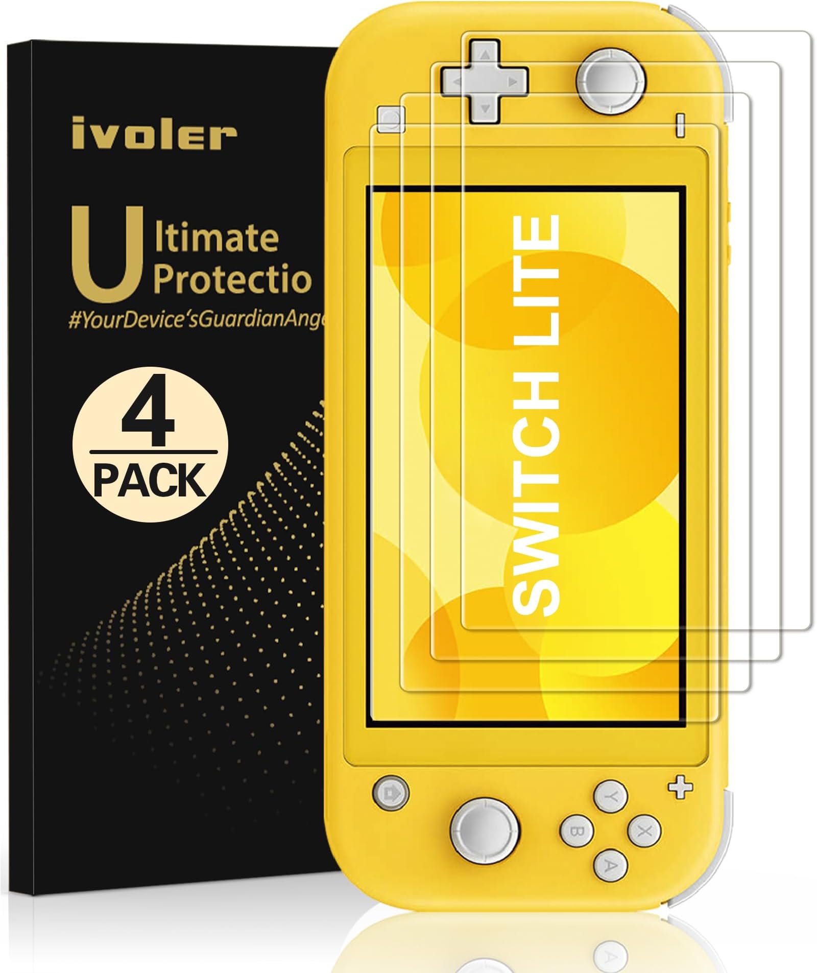 ivoler [4 Pack Screen Protector Tempered Glass for Nintendo Switch Lite, Transparent HD,High Definition,Clear Anti-Scratch with Anti-Fingerprint Bubble-Free Fit Switch Lite 2019