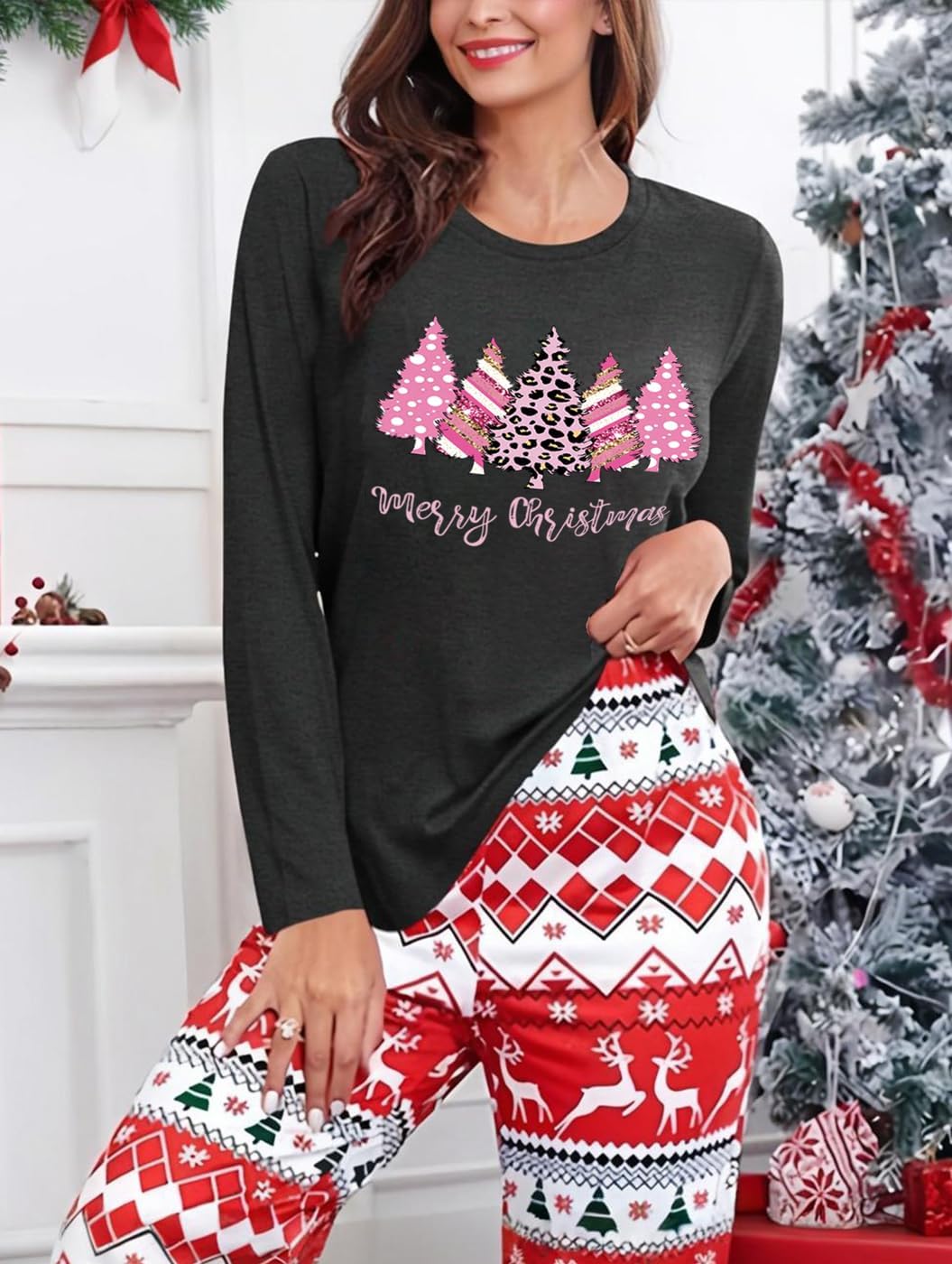 Long Sleeve Christmas Shirts for Women: Merry Christmas Tshirts Women Xmas Tree Snowman Coffee Graphic Tee Tops - Image 5
