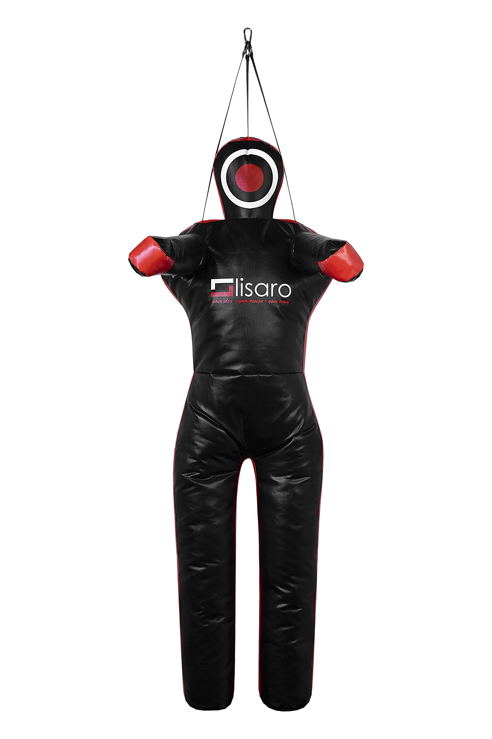 Lisaro Schlaufen Judo Dummy Gr. 170 | Box-Dummies | schwarz-rot | UNGEFÜLLT | hängend | Grappling Dummy