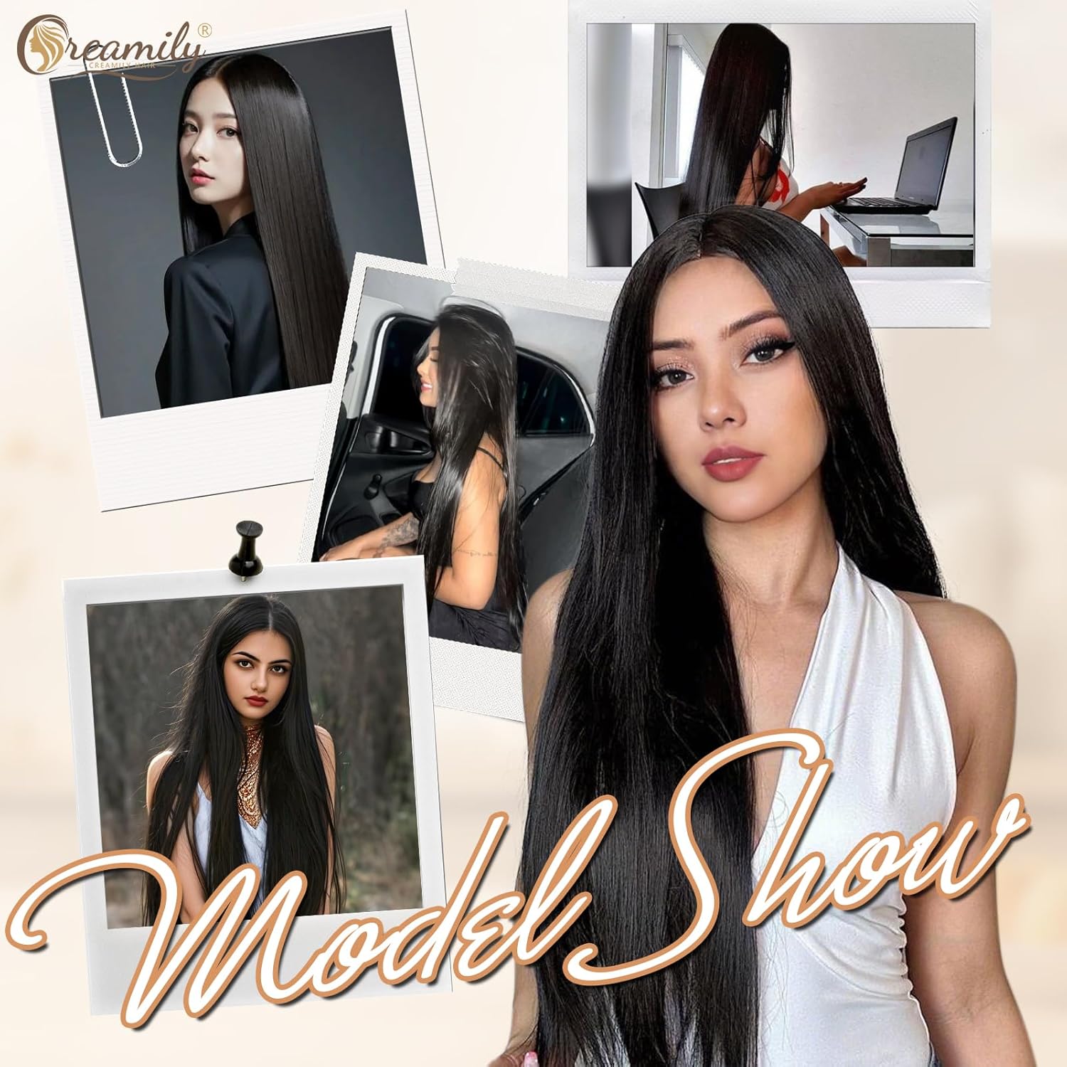 QUEENTAS 40 Inch Long Straight Black Wigs for Women Middle Part Synthetic Hair Natural Looking Wig for Daily & Cosplay Natural (Black #1B)