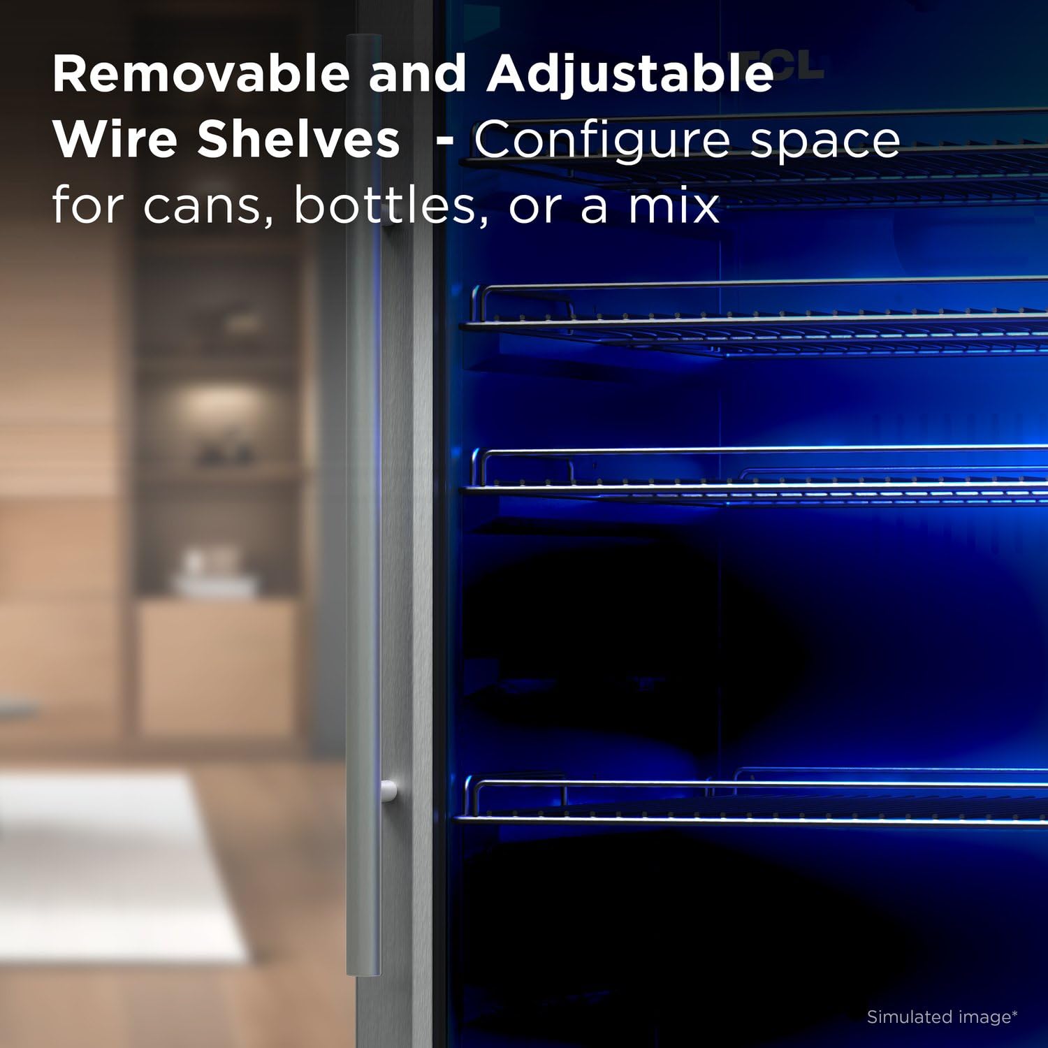TCL 132 Can 4.24 Cu Ft Beverage Cooler, Freestanding Mini Fridge With Glass Doors, Removable Shelves, Digital Controls & LED Lighting For Water, Soda, Energy Drinks on Fridge.com - View 5