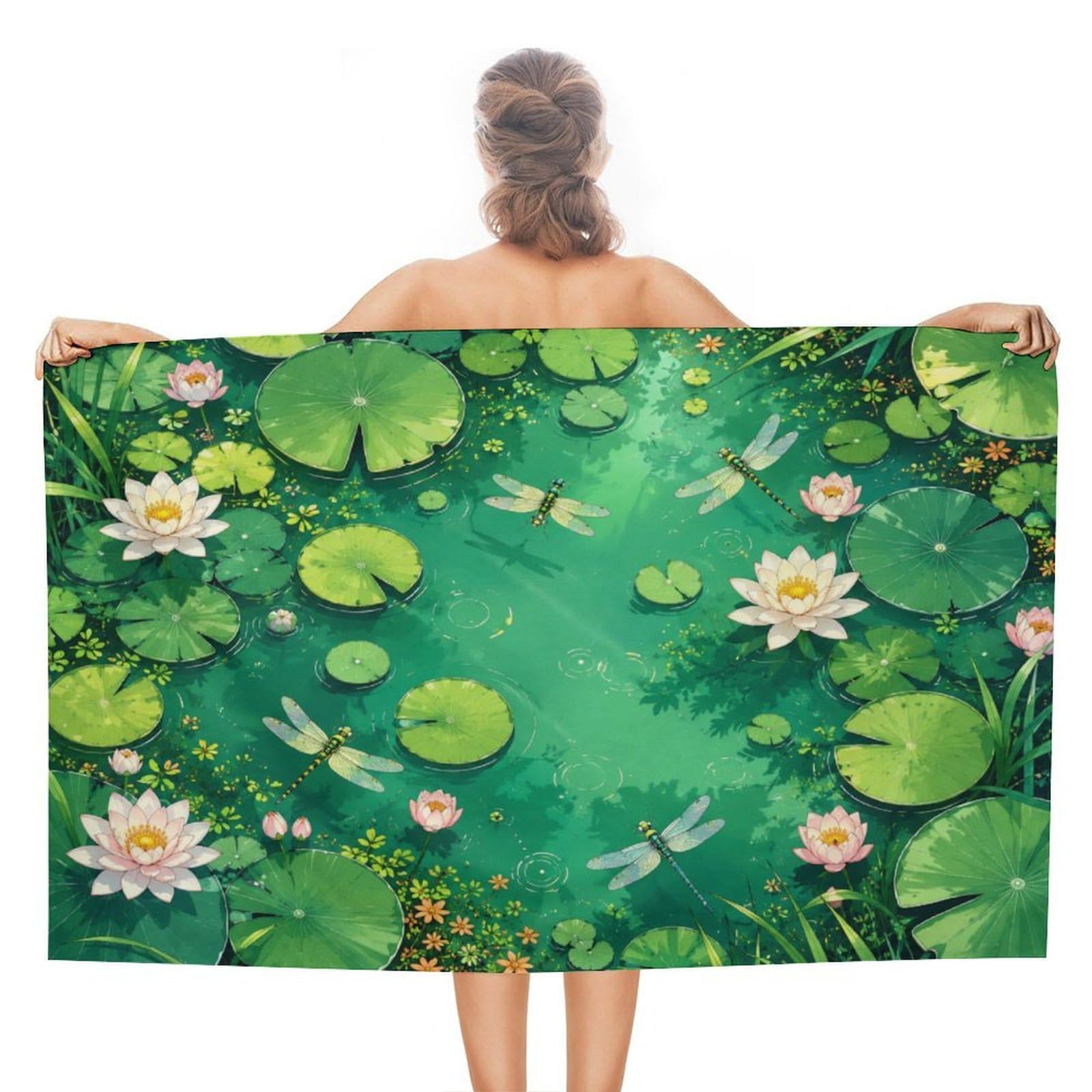 Anceky Lily Pad Pond Dragonfly Oversized Beach Towel Quick Dry Sand Free Microfiber Travel Towel Lightweight Multi Purpose Beach Blanket Pool Gym Bath Towel 51x31 in