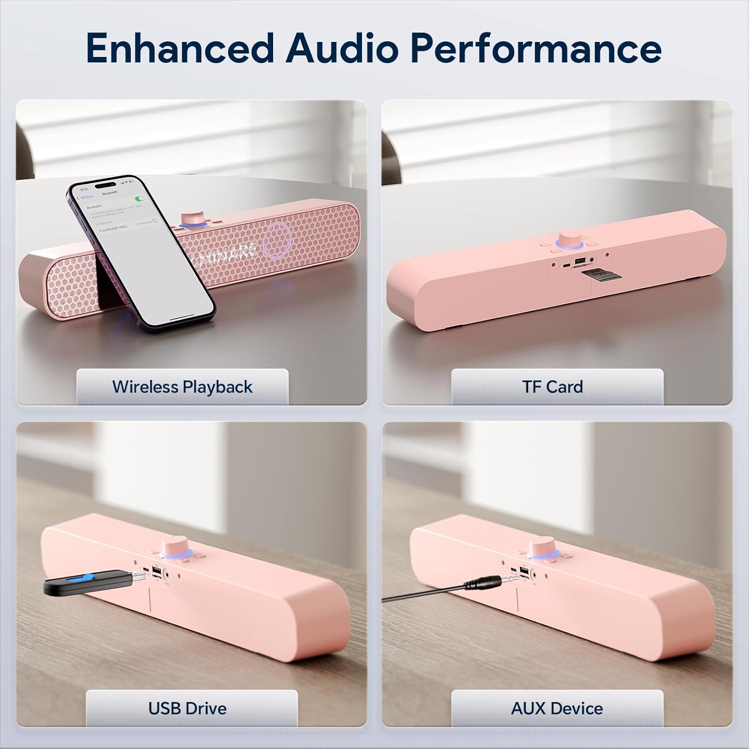 FULMINARE Bluetooth Speaker with 26W HD Sound, Portable Speaker Up to 30H Playtime, AUX&TF-Card&USB Input, LED Lights, Speakers Bluetooth 5.3 Wireless for Home/Party/Outdoor, Birthday Gift (Pink) - Image 4