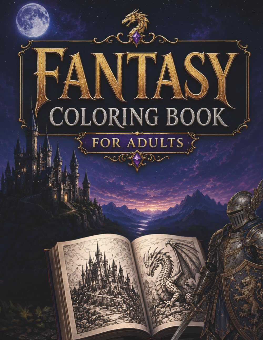 Fantasy Coloring Book for Adults: Dragons, Witches, Knights, Castles & Enchanted Realms for Relaxation and Stress Relief