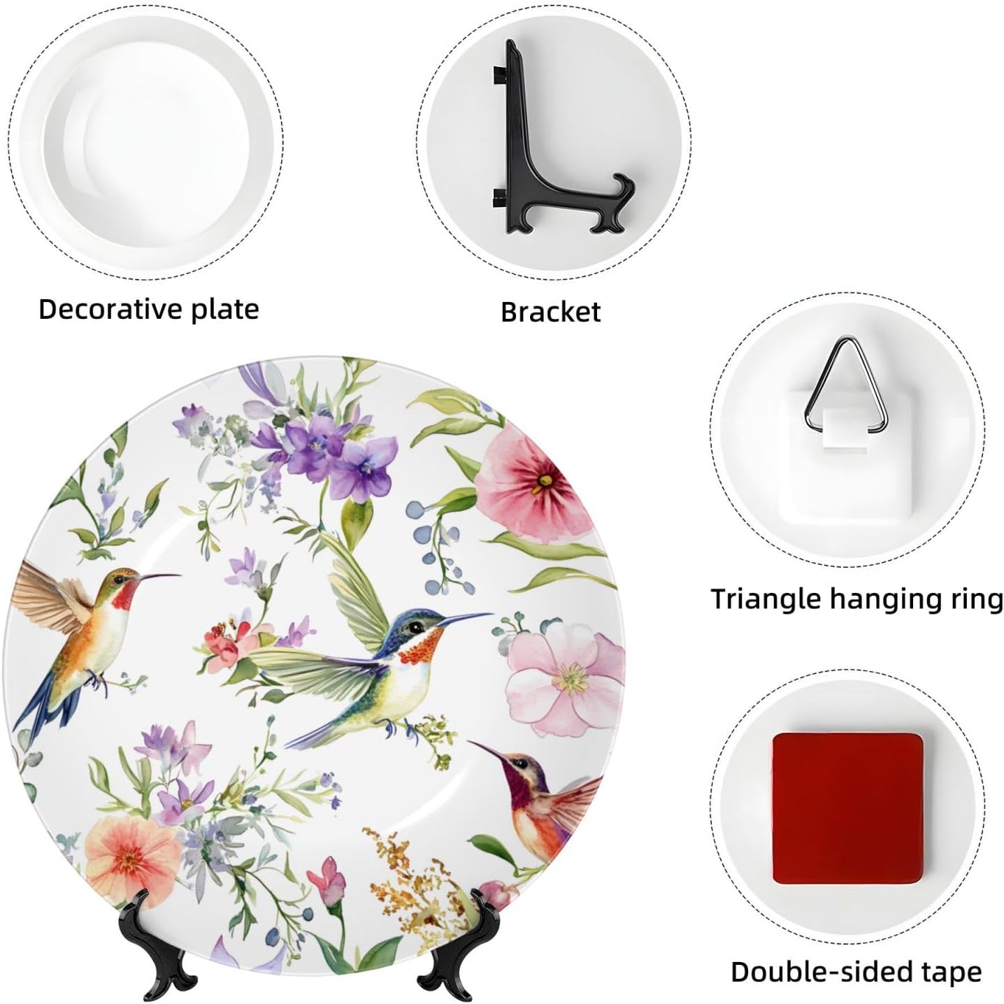 Wild Exotic Birds And Flowers Style Ceramic Plate Display Home Display With Stand Wall Hanging Plate For Home Decor 10 Inch