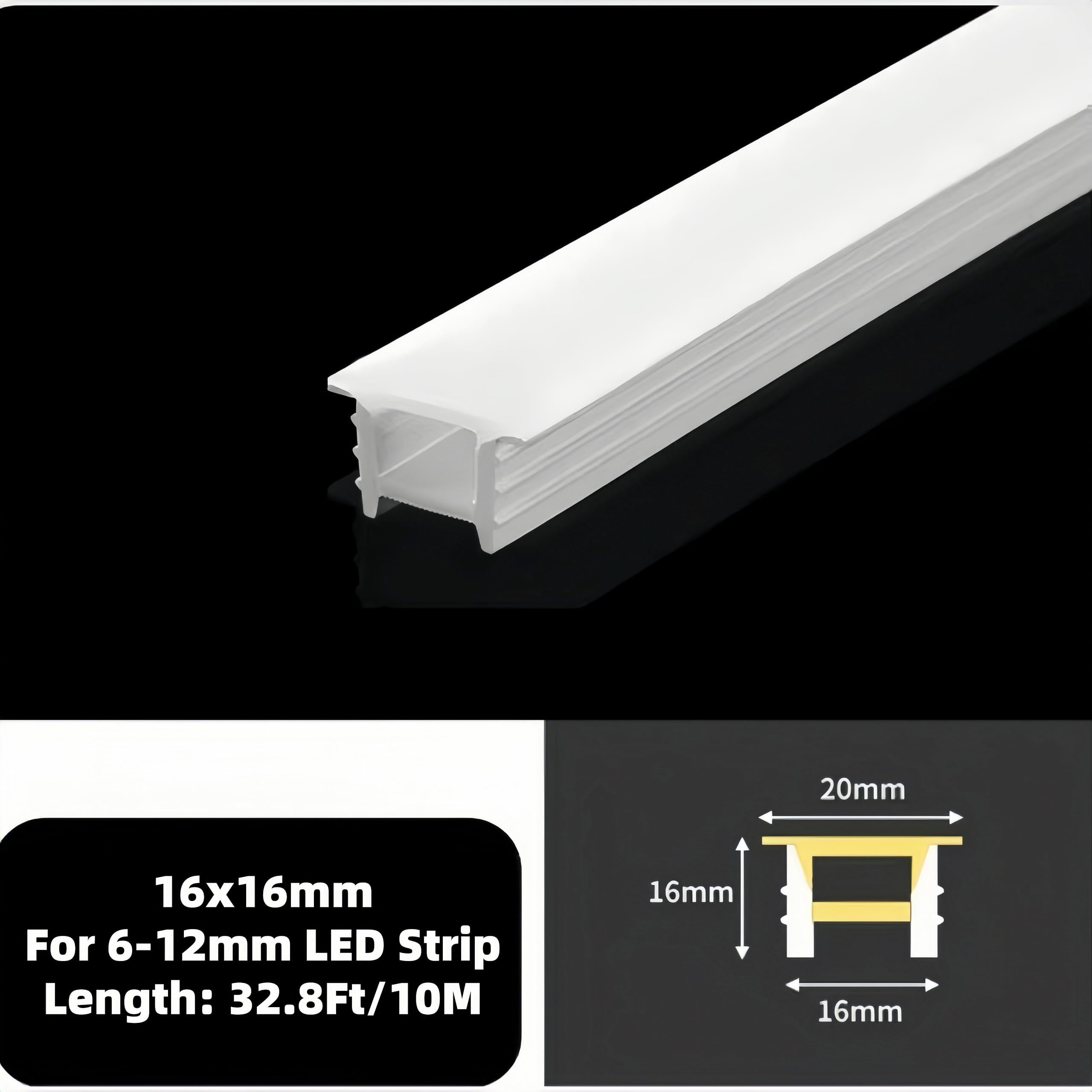 10 m Silikon-LED-Kanalsystem, Aluminium-Profil-Ersatz, 16 x 16 mm, DIY-LED-Neon-Licht, IP67 wasserdicht, für 6–10 mm LED-Lichtstreifen, für Innen- und Außenbereich, Umgebungsdekoration