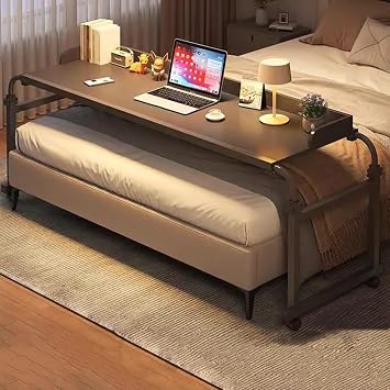 Overbed Table Overbed Table Wheels Overbed Desk Laptop Cart Laptop Desk With Wheels Table With Wheels Height Adjustable Computer Desk With Baffle Standing Workstation For Twin/Full/Queen/King Size Bed