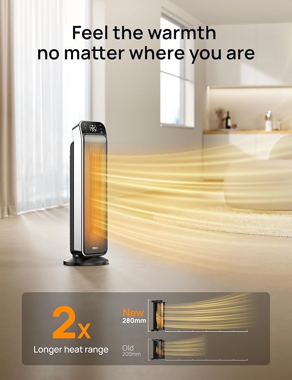 DREO Space Heater Indoor, 25" 11.5ft/s Fast Portable Room Heater with Remote and Thermostat, 3 Modes, Overheating & Tip-Over Protection, Electric Heaters for Indoor Use Large Room, Bedroom, Silver by DREO - Image 3