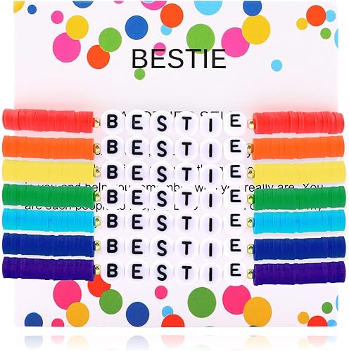 Colorful Heishi Surfer Bracelets Set for Women BESTIE Stackable Rainbow Clay Dis