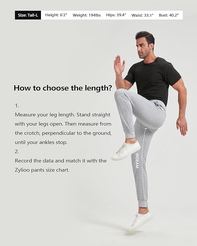 Zylioo Lange heren joggingbroek extra lang, lange maat heren jogger lange lengte, lange been lange mannen hardloopbroek, heren lange joggingbroek met zakken, Zwart, S/Lang