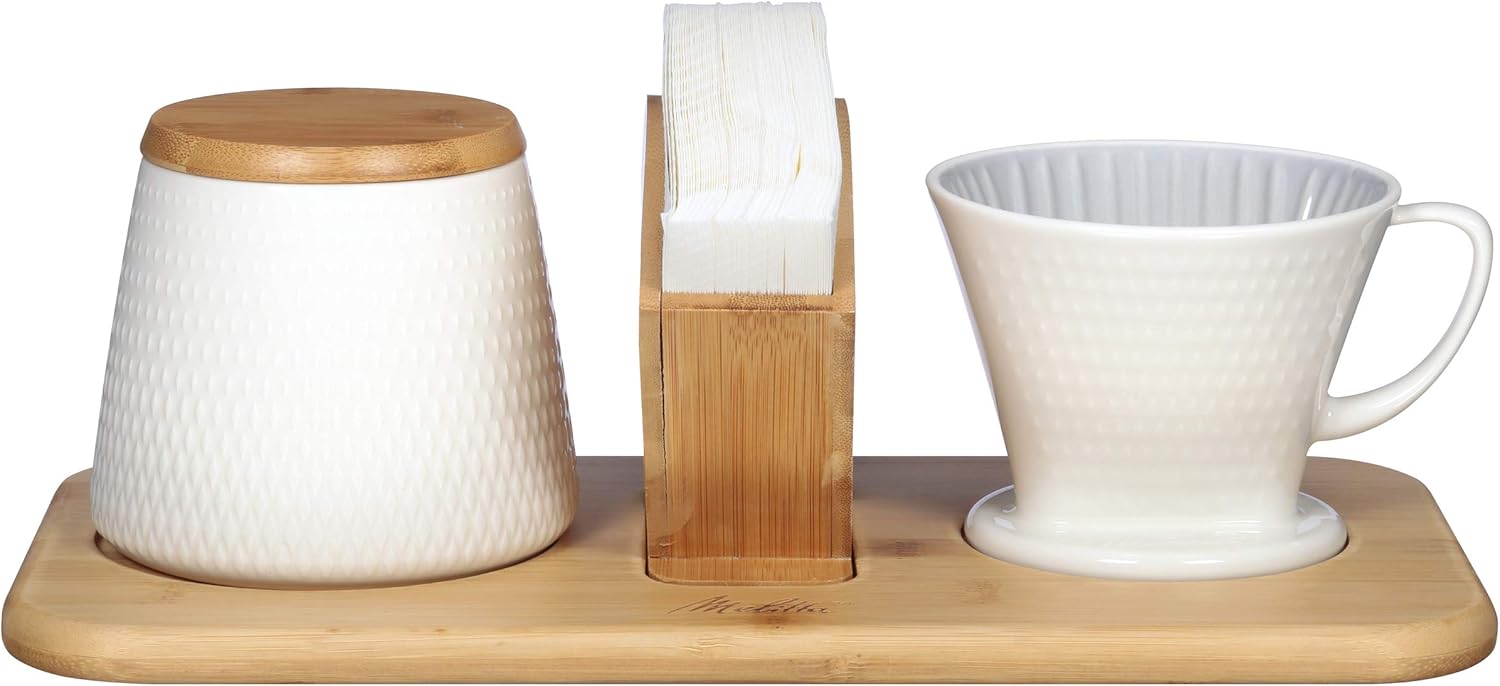 Melitta Artisan Porcelain Pour-Over Coffeemaker and Canister Set, White