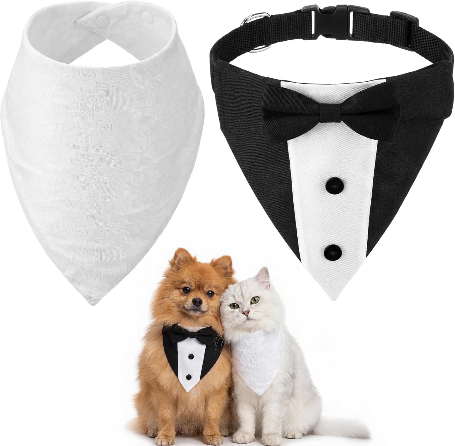Huhumy 2 Pack Traje de Etiqueta para Perro y Collar de Encaje Blanco